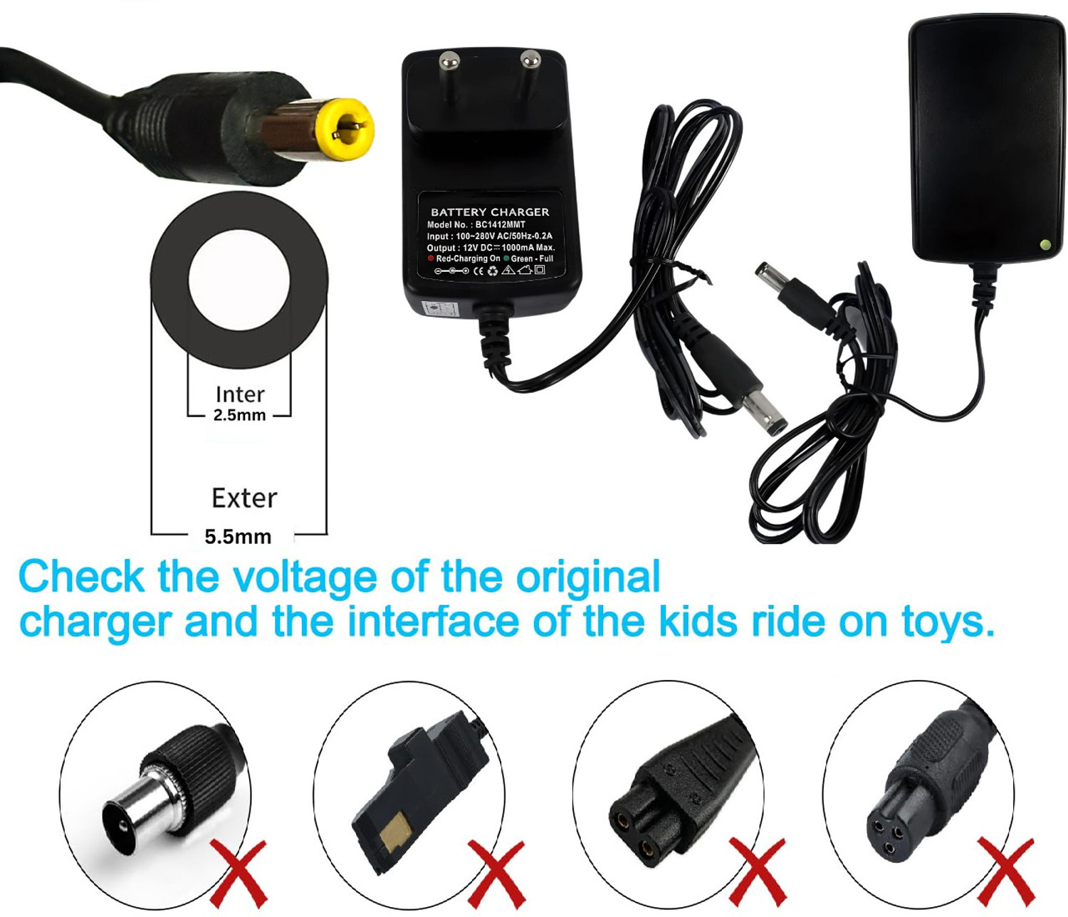 Image of BALRAMA (With Auto Cut) Kids Toy Car Charger Adaptor 12V For Kids Electric Car Bike Jeep 24 W Adapter (Power Cord Included)