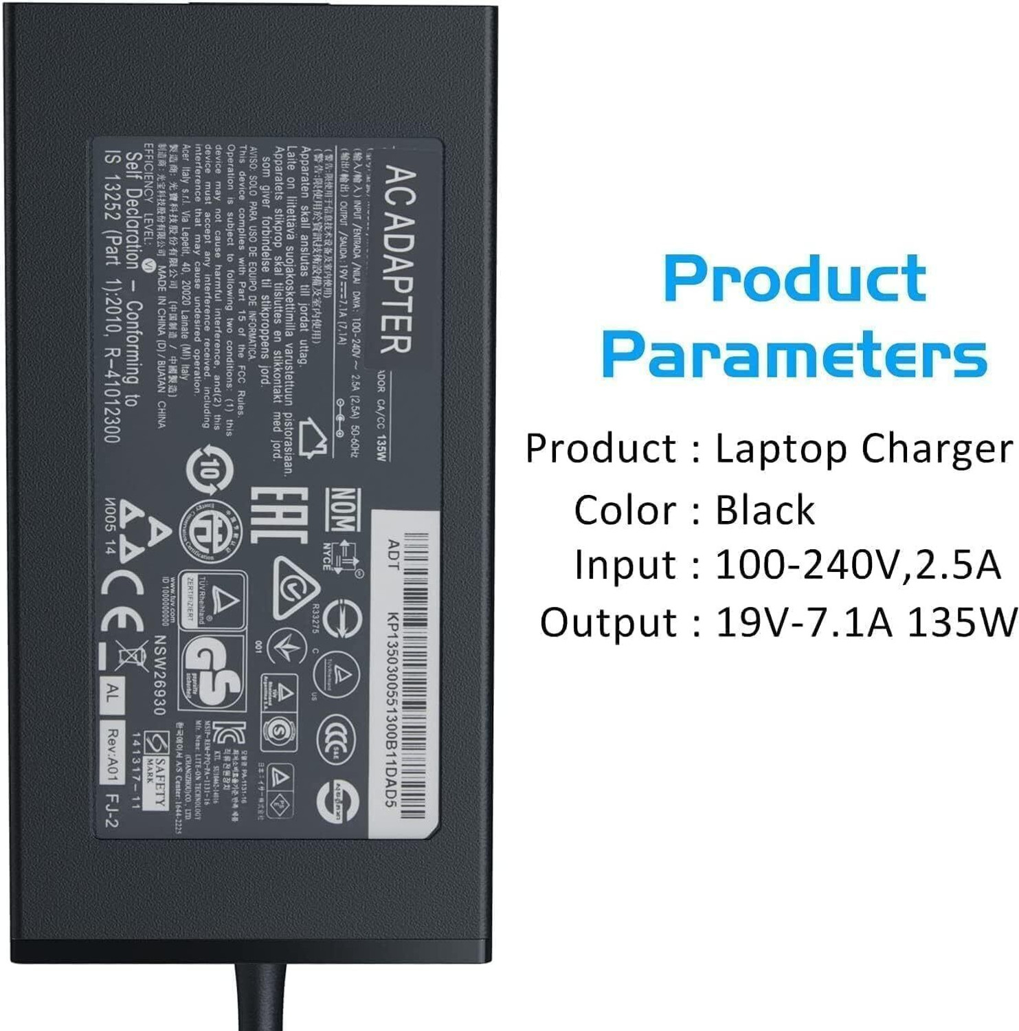 Image of R&I 135W Replacement Laptop AC Charger Power Adapter Compatible with Acer Nitro5 135 W Adapter