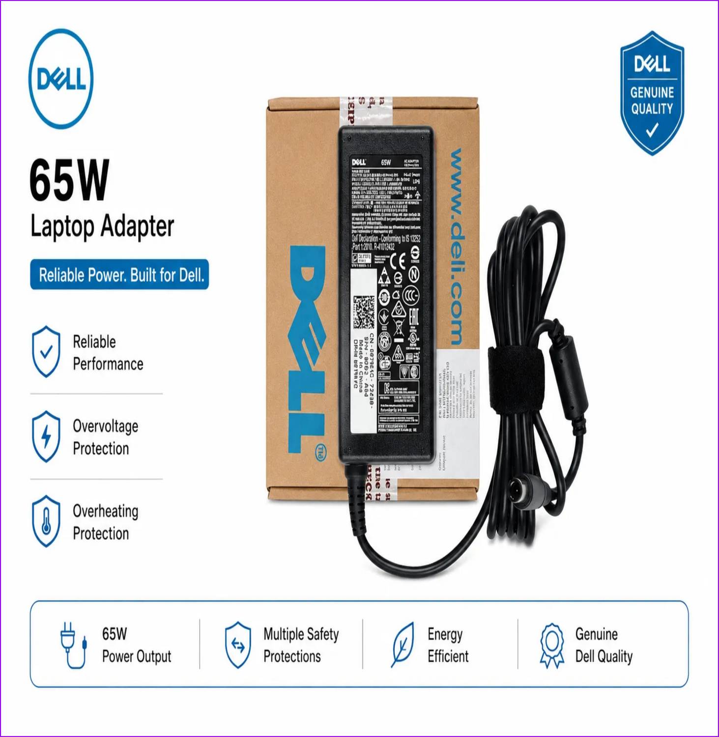 DELL Original_Laptop_Adaptor for Latitude 5280, 13 (3380), 3480, 3580,19.5V, 3.34A 65 W Adapter