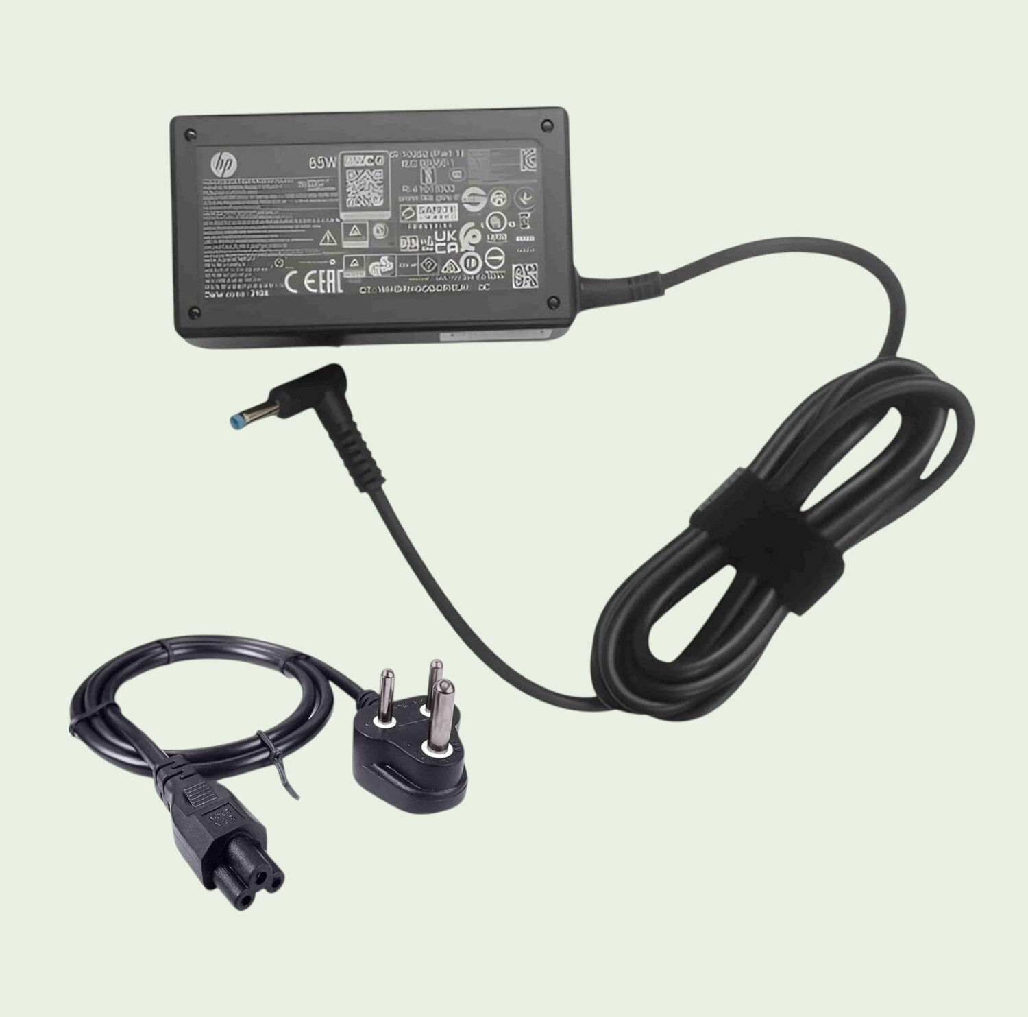 Image of HP 65W Universal Laptop Charger Adapter 4.5mm Blue Pin with Cord 65 W Adapter