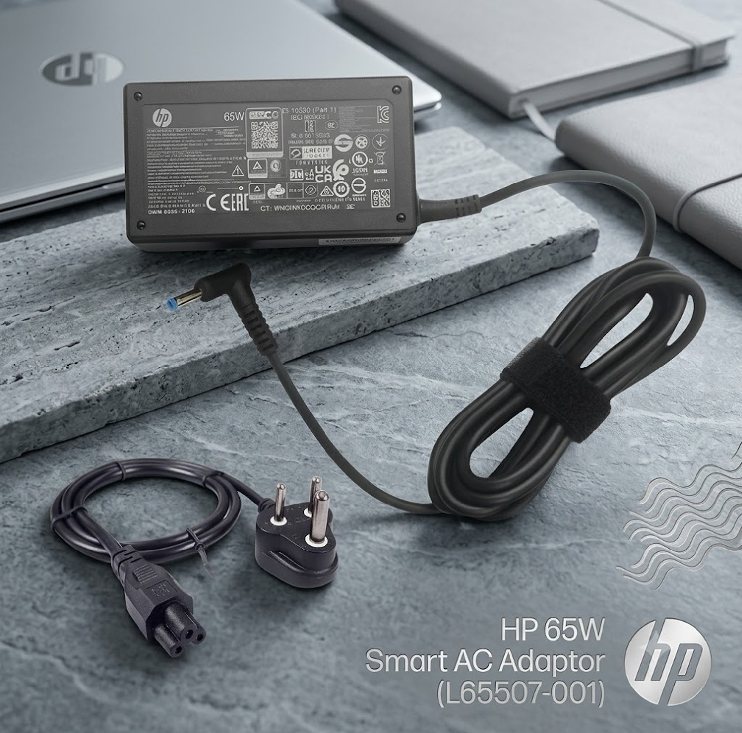 Image of HP 65W Fast Charging Laptop Adapter with 4.5mm Blue Smart Pin 65 W Adapter (Power Cord Included)