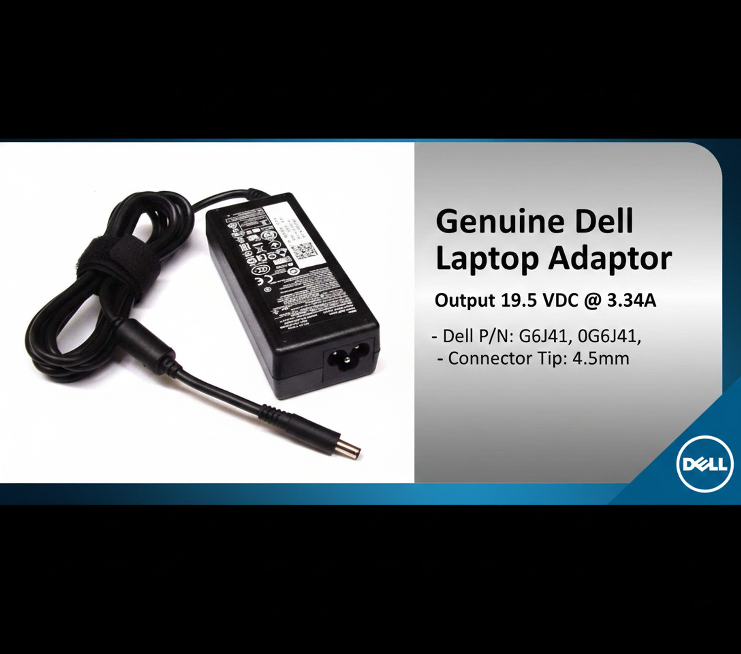 Image of DELL Original Laptop Adaptor for Latitude 3410, 3510, 3520, 3320, 3420, 65 W Adapter