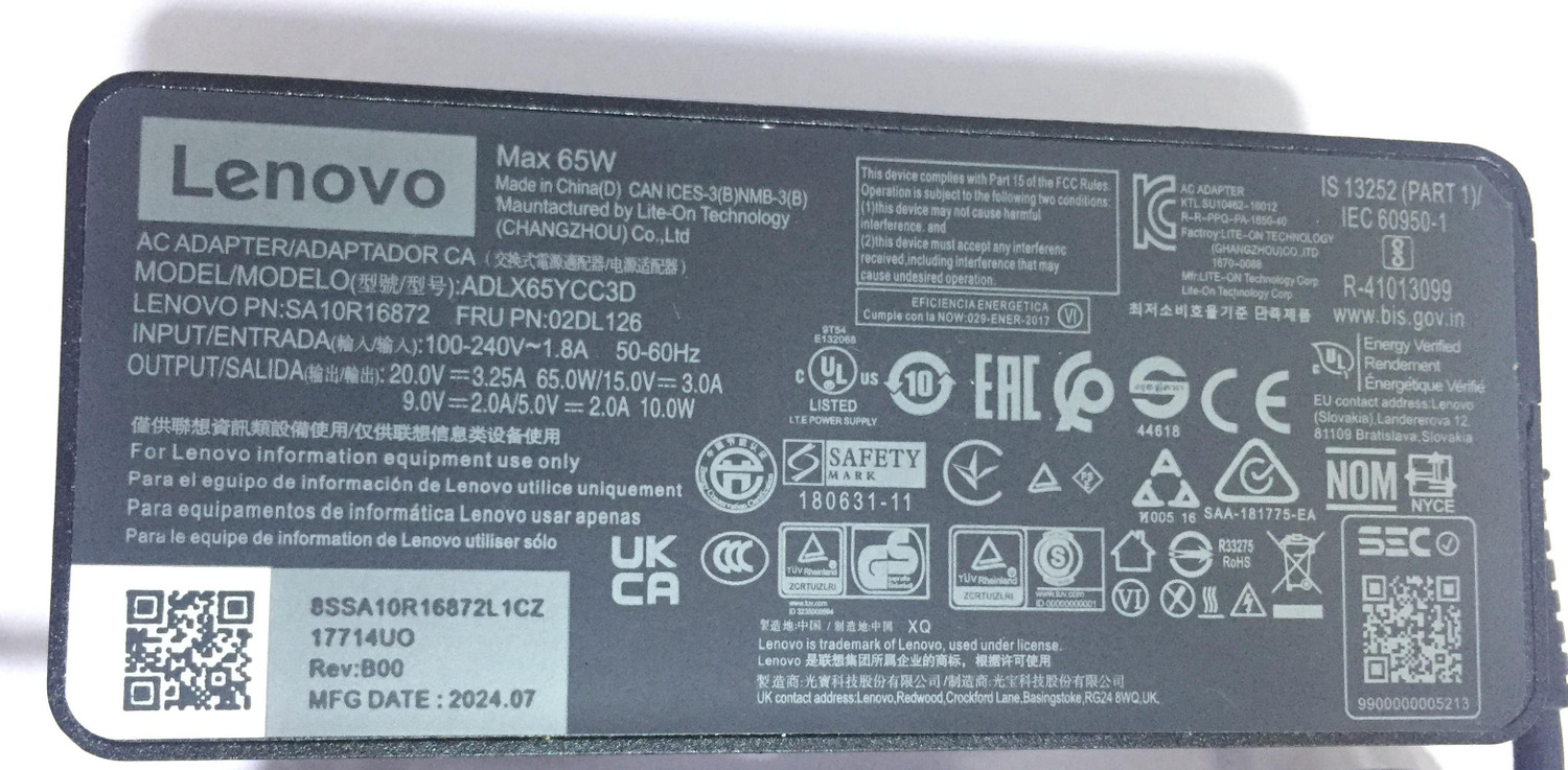 Image of Lenovo 65W USB Type-C Adapter For Thinkpad X280 X380 X390 L390 E480 E490 55 W Adapter