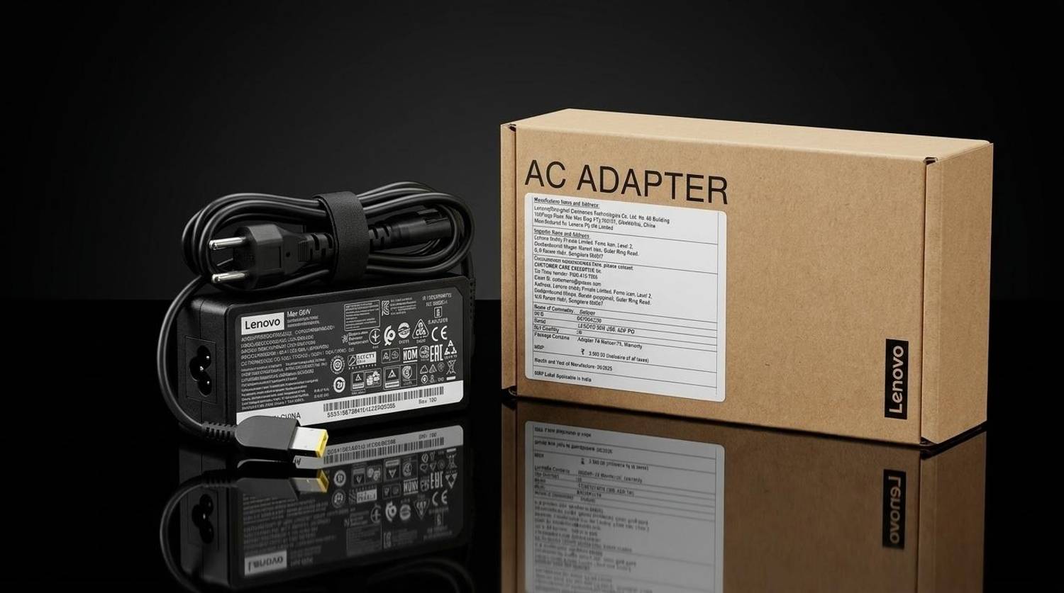 Lenovo 65W AC Laptop Charger Square USB Pin Adapter with Power Cord Compatible 65 W Adapter