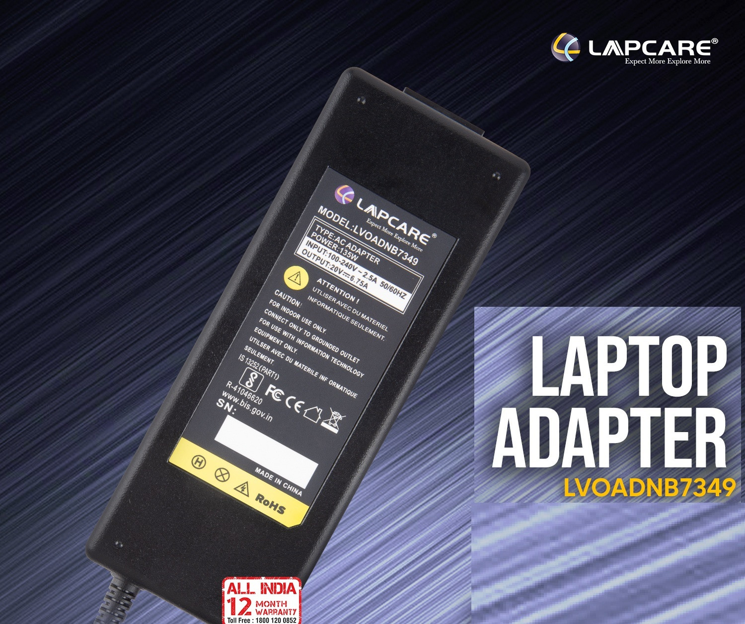 Image of LAPCARE LVOADNB7349 135 W Adapter