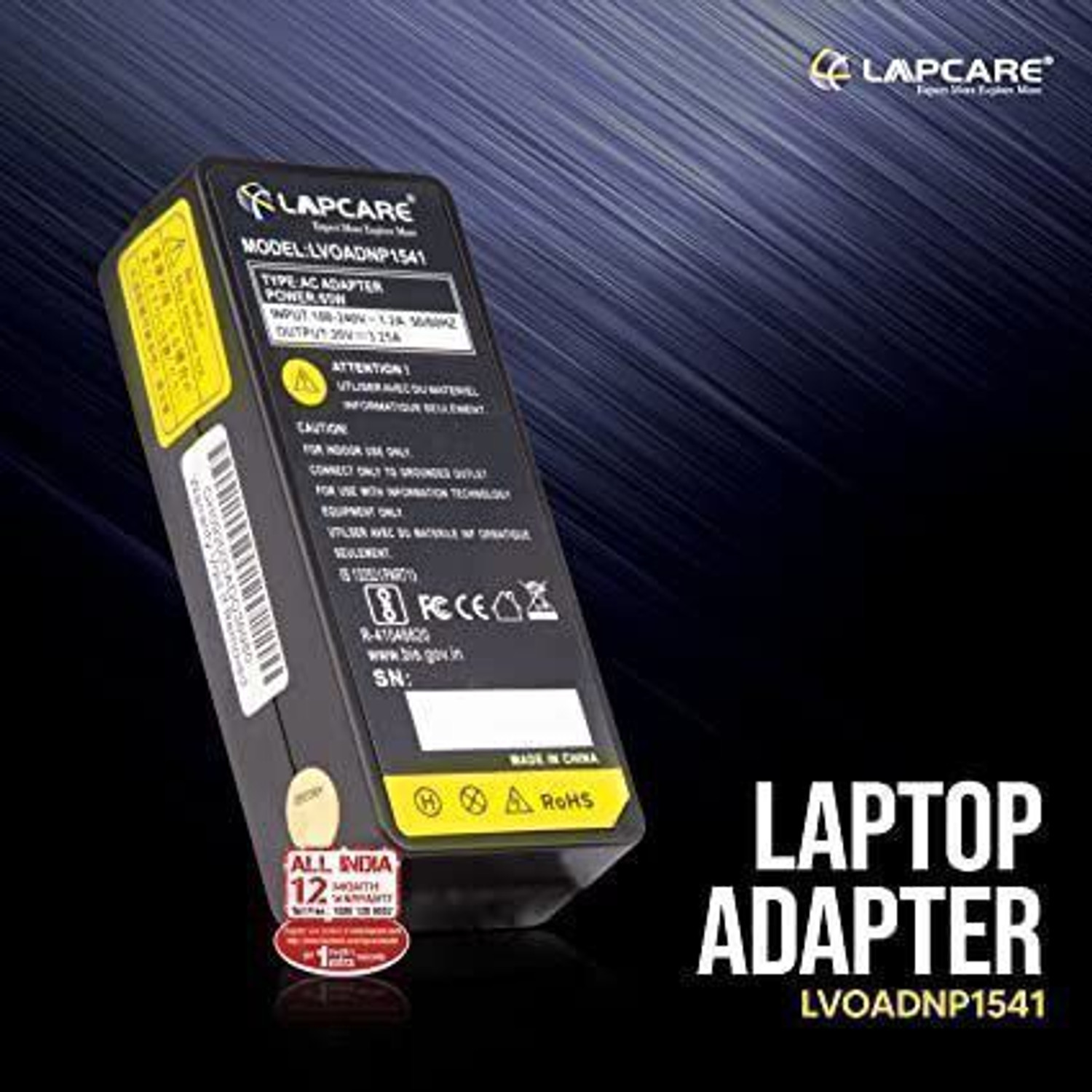 Image of LAPCARE Laptop Compatible Charger Adapter for HP 19v 4.74a 90W Smart 90 W Adapter