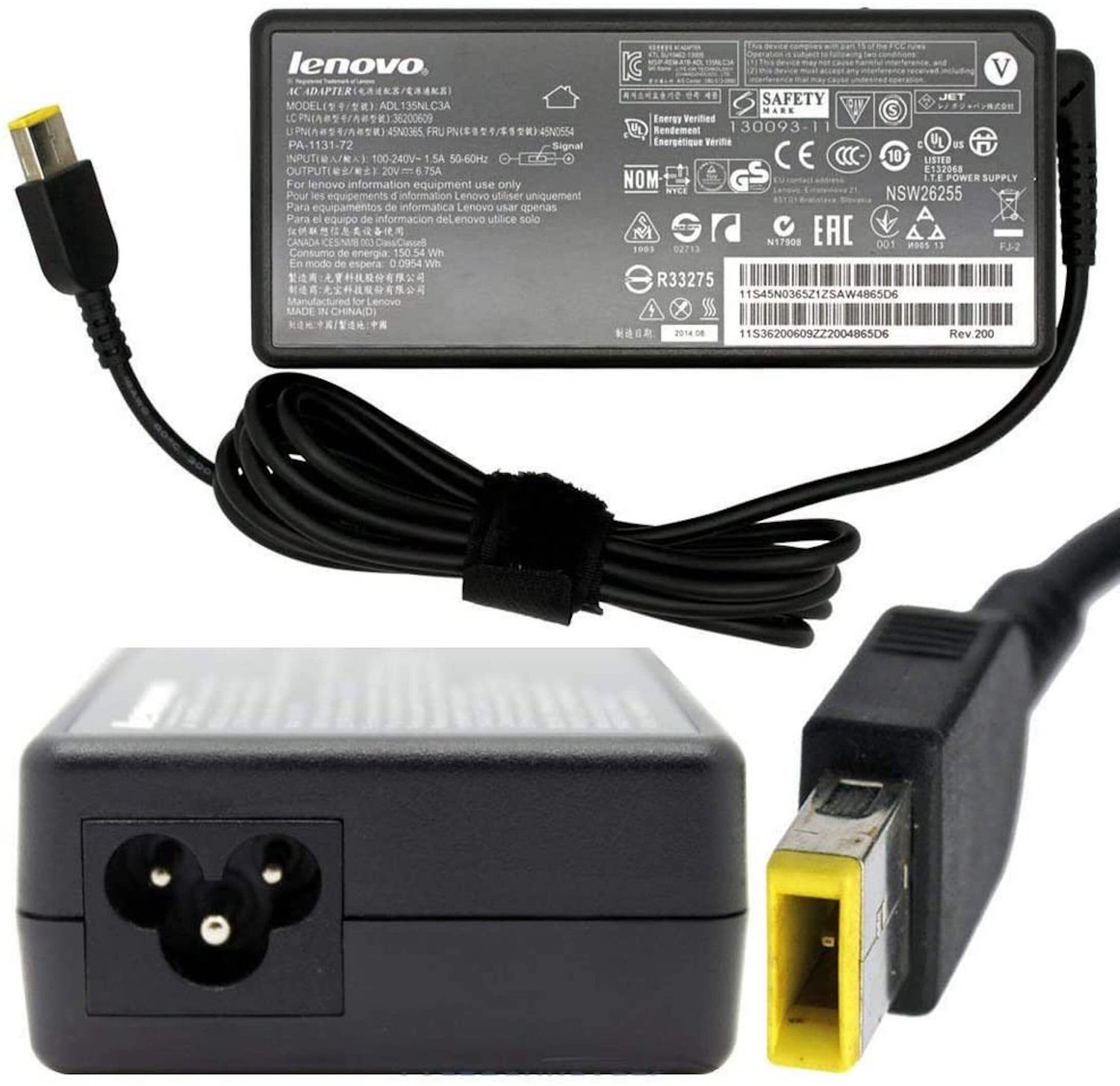 Image of Lenovo 135W Laptop Charger 20V 6.75A with Yellow Square Connector 135 W Adapter