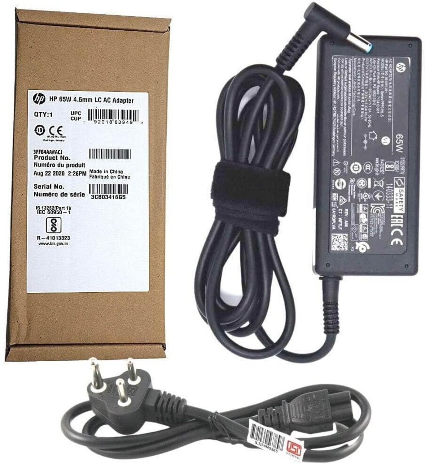 Image of HP 65W Original Laptop Adapter 4.5mm Blue Pin Fast Charger with Cable 65 W Adapter