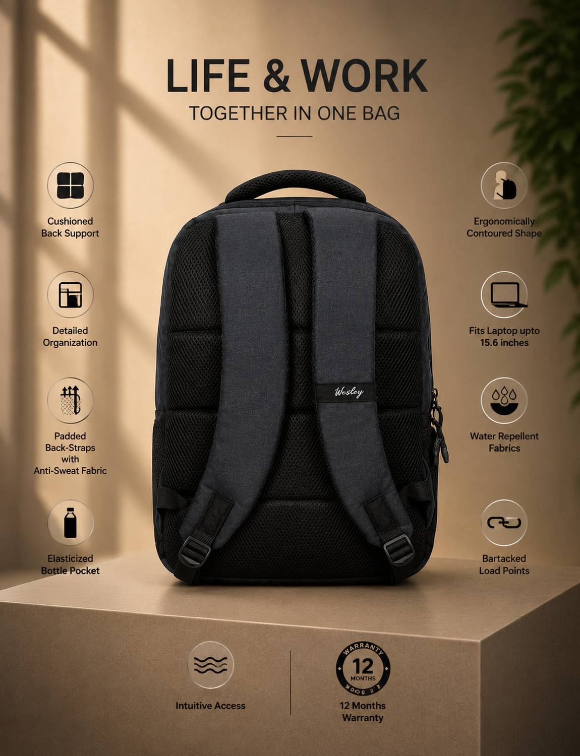WESLEY 16 inch Laptop Backpack Black - Image 4