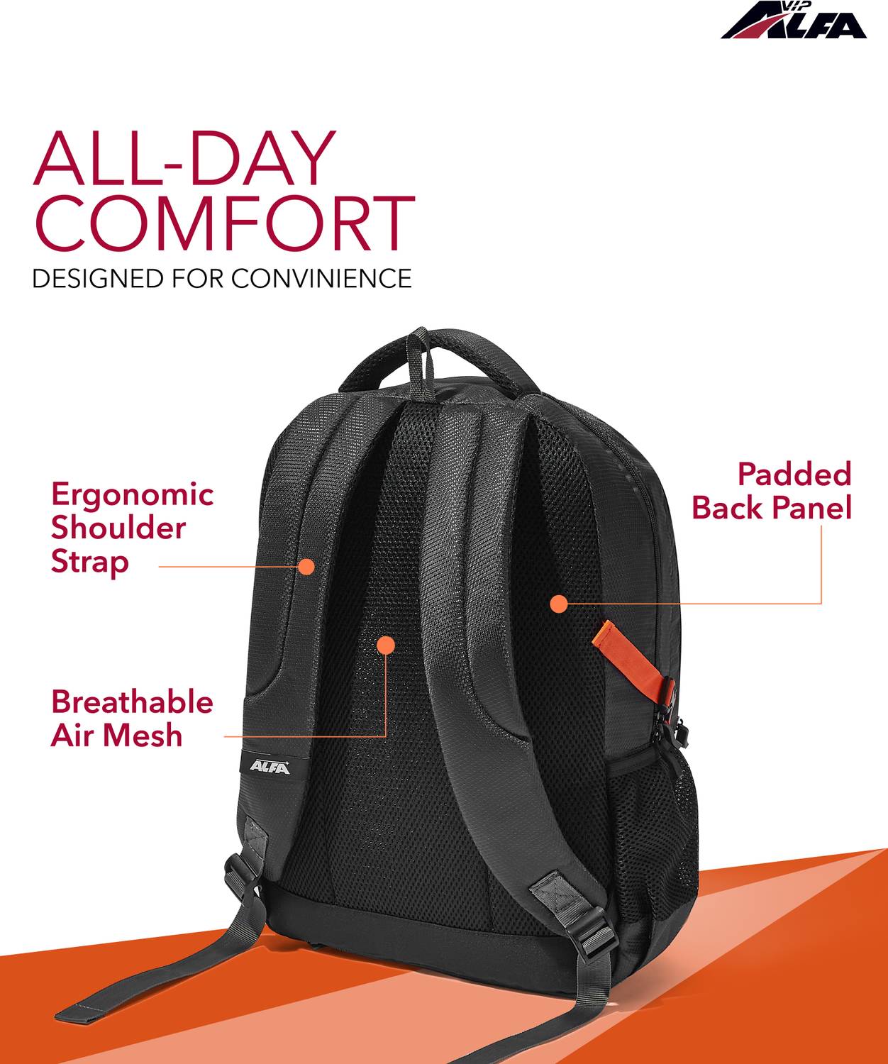 ALFA 15 inch Laptop Backpack Black - Image 5
