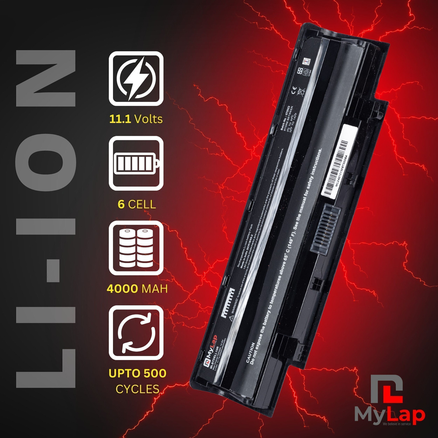 Image of mylap BIS Certified Rechargeable J1KND Laptop Battery for Dell Inspiron N4010, N5110, N5010 Vostro 1440, 1450, 1540, 2520, 1550, 3450, 3550, 3750- (Black) 6 Cell Laptop Battery