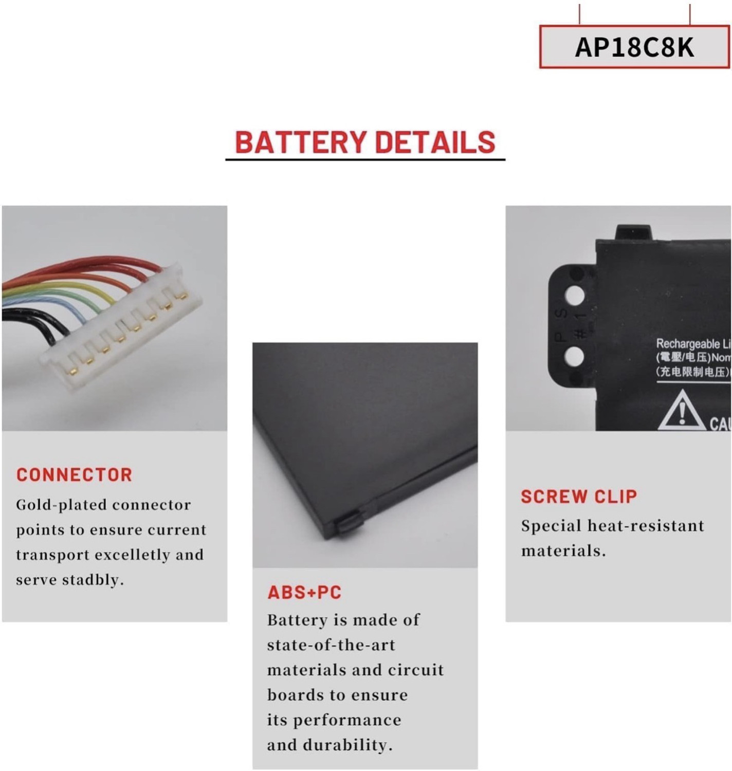 Image of HEIGER AP18C8K Laptop Battery Compatible for Acer Aspire 5 A514-54 A514-54G A515-56 A515-56G A515-56T A514-52 CB314-1h-c2kx CB315-3H A514-52K-36GL SF314-58 Series 3INP5 /82 /70 11.25V 50.29Wh 4471mAh 4-Cell 4 Cell Laptop Battery