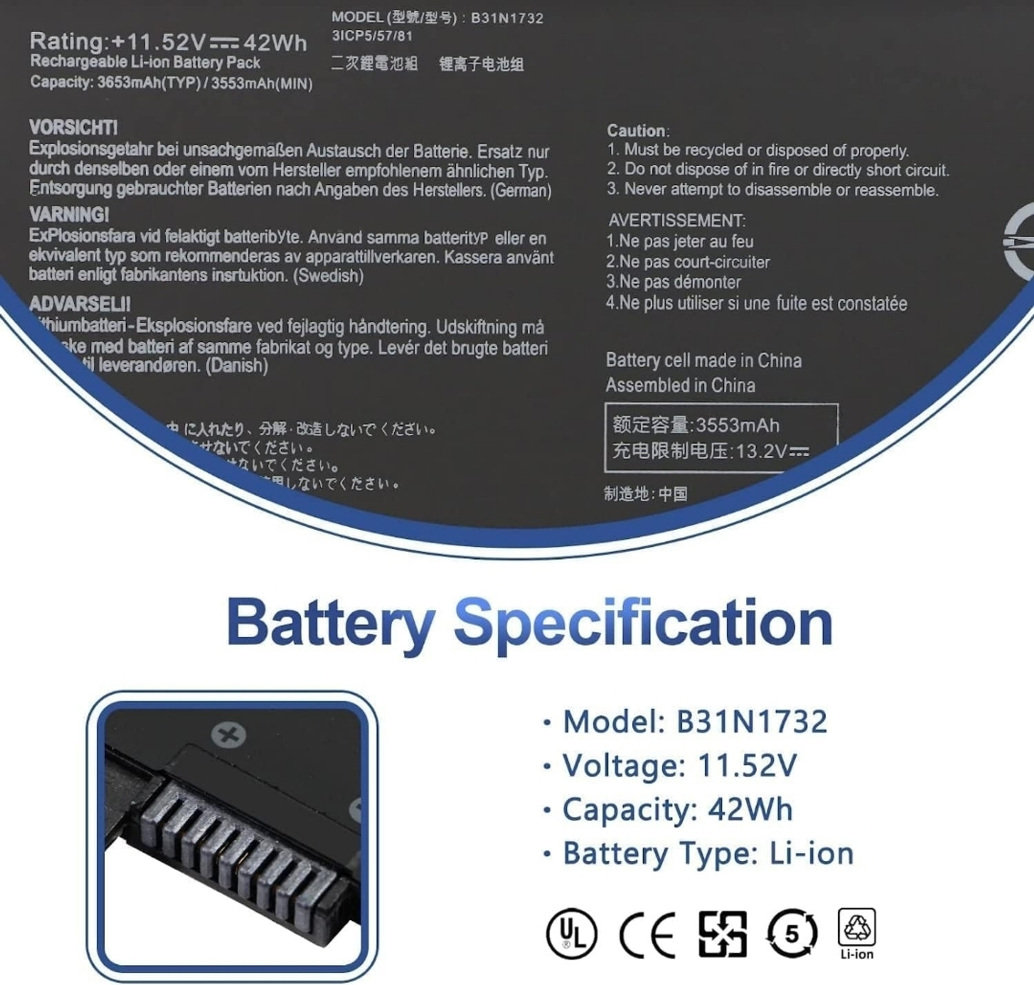 Image of S-voice sparrow voice B31N1732 Laptop Battery Compatible for ASUS B31N1732 B31N1732-1 A571G K571GT X571G X571GT-BQ274T F571GT-APC9311T FX571GT-BQ012T Vivobook S14 S430f S430F N-EB168 NT Laptop Battery 3 Cell Laptop Battery