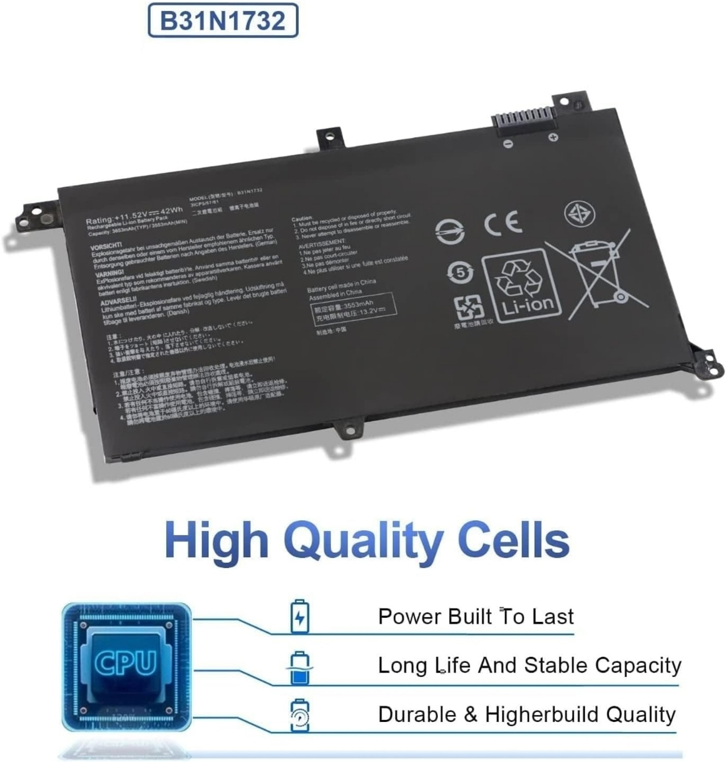 Image of S-voice sparrow voice B31N1732 Laptop Battery Compatible for ASUS B31N1732 B31N1732-1 A571G K571GT X571G X571GT-BQ274T F571GT-APC9311T FX571GT-BQ012T Vivobook S14 S430f S430F N-EB168 NT Laptop Battery 3 Cell Laptop Battery