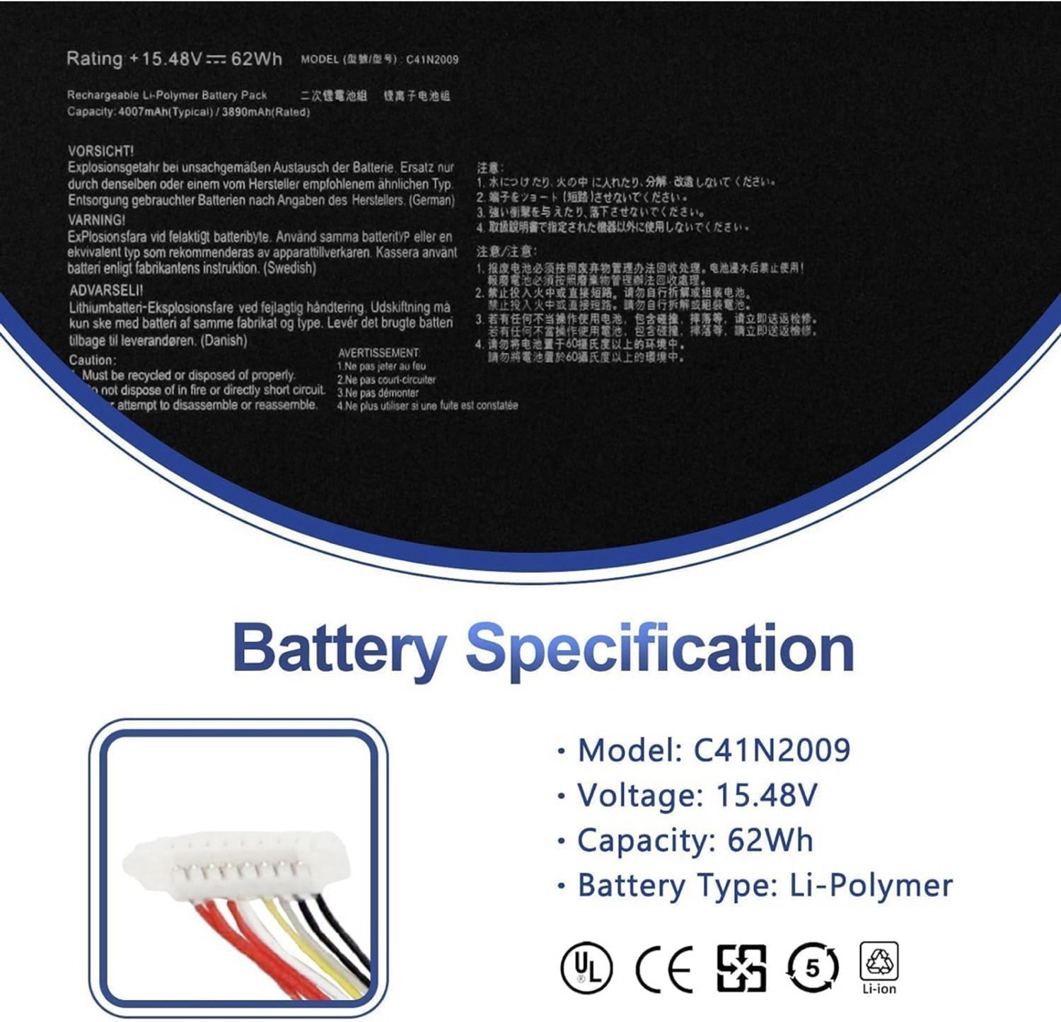 Image of HEIGER C41N2009 Laptop Battery for ROG Flow X13 GV301 GV301QC GV301QE GV301QH GV301RA GV301RC GV301RE PV301 PV301QH GV301QC-K6017 GV301QE-K5010T GV301QH-DS96 Series 0B200-03850000 4 Cell Laptop Battery
