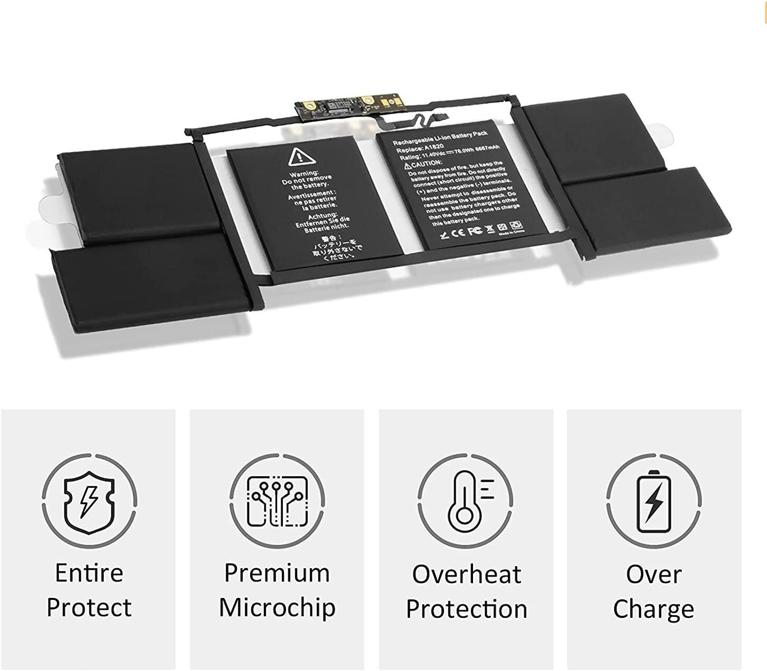 Image of SOLUTIONS-365 A1820 Laptop Battery Compatible with Apple MacBook Pro 15 inch Retina (Touch Bar, Late 2016, Mid 2017) A1707 | 11.4V 76Wh 6667mAh 6-Cell Lithium-Polymer Notebook Battery 6 Cell Laptop Battery