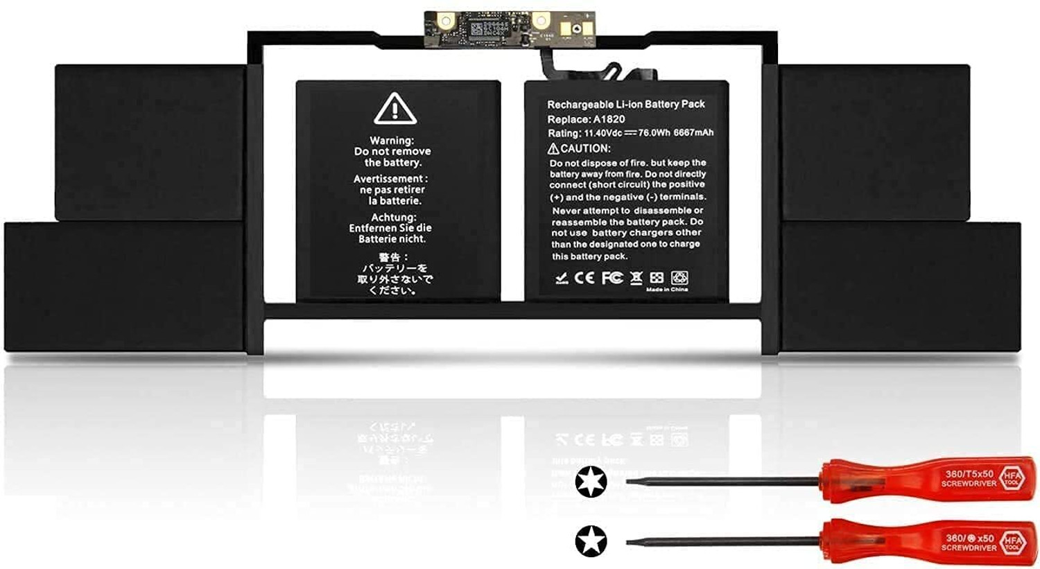 Image of SOLUTIONS-365 A1820 Laptop Battery Compatible with Apple MacBook Pro 15 inch Retina (Touch Bar, Late 2016, Mid 2017) A1707 | 11.4V 76Wh 6667mAh 6-Cell Lithium-Polymer Notebook Battery 6 Cell Laptop Battery