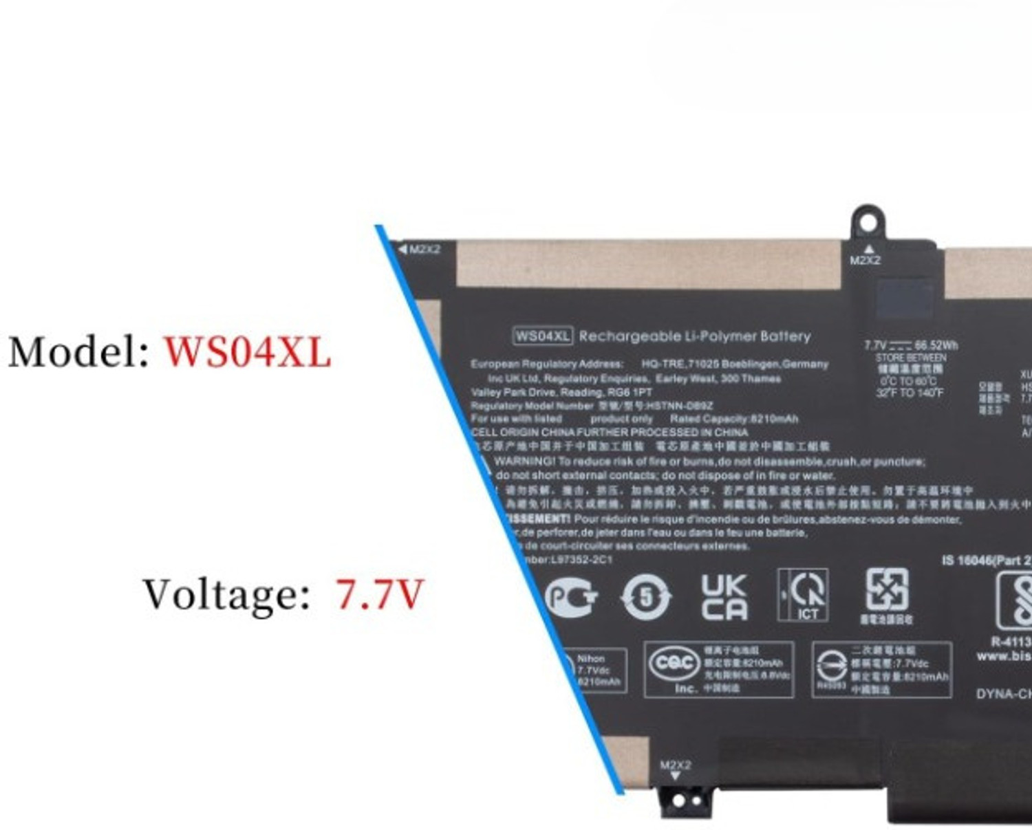 Image of SOLUTIONS-365 WS04XL Laptop Battery Compatible with HP Spectre x360 14-EA and 14T-EA Series | 7.7V, 8210mAh, 66.52Wh Li-Polymer | 4-Cell Replacement | WS04066XL, HSTNN-DB9Z, L97352-2D1, L97357-005 4 Cell Laptop Battery
