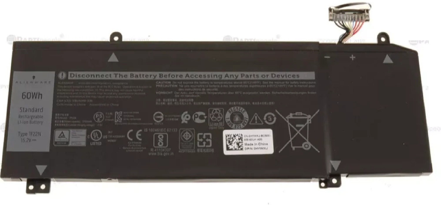 Image of DELL 1F22N BATTERY FOR ALIENWARE M15 M17 P79F P79F001 R1 P37E P37E001 G7 7590 7790 G5 5590 5590-D2783W D2743B D2843W SERIES 0HYWXJ HYWXJ 0JJPFK JJPFK 01F22N 4 Cell Laptop Battery