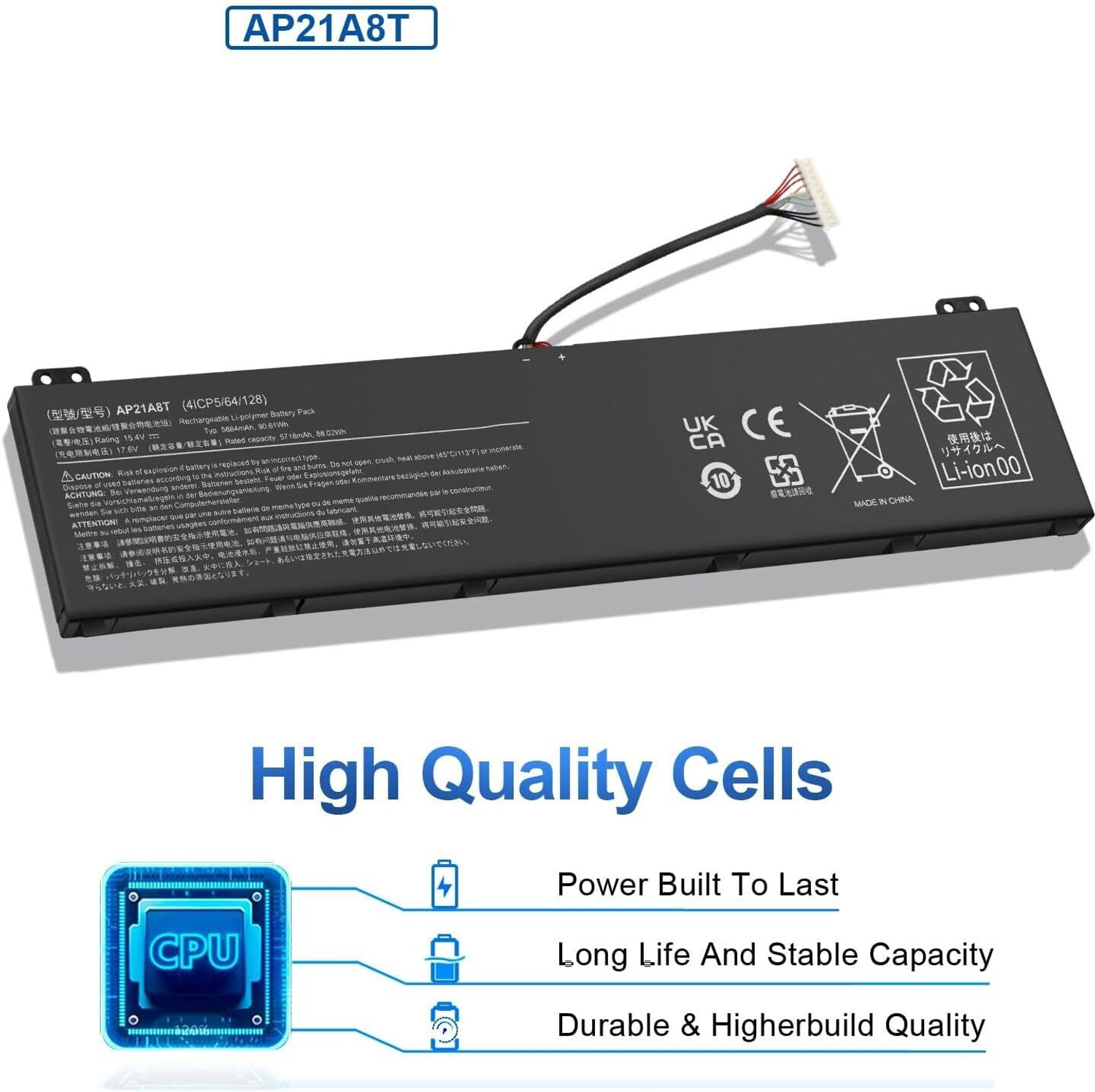 Image of Acer AP21A8T AP21A7T AP21A5T Original Laptop Battery for Predator Helios 300, Helios 16, Helios 18, Nitro 5 AN517-55, Nitro 16, Nitro 17 | 15.4V 90.61Wh 4-Cell Li-Polymer Rechargeable Battery 4 Cell Laptop Battery