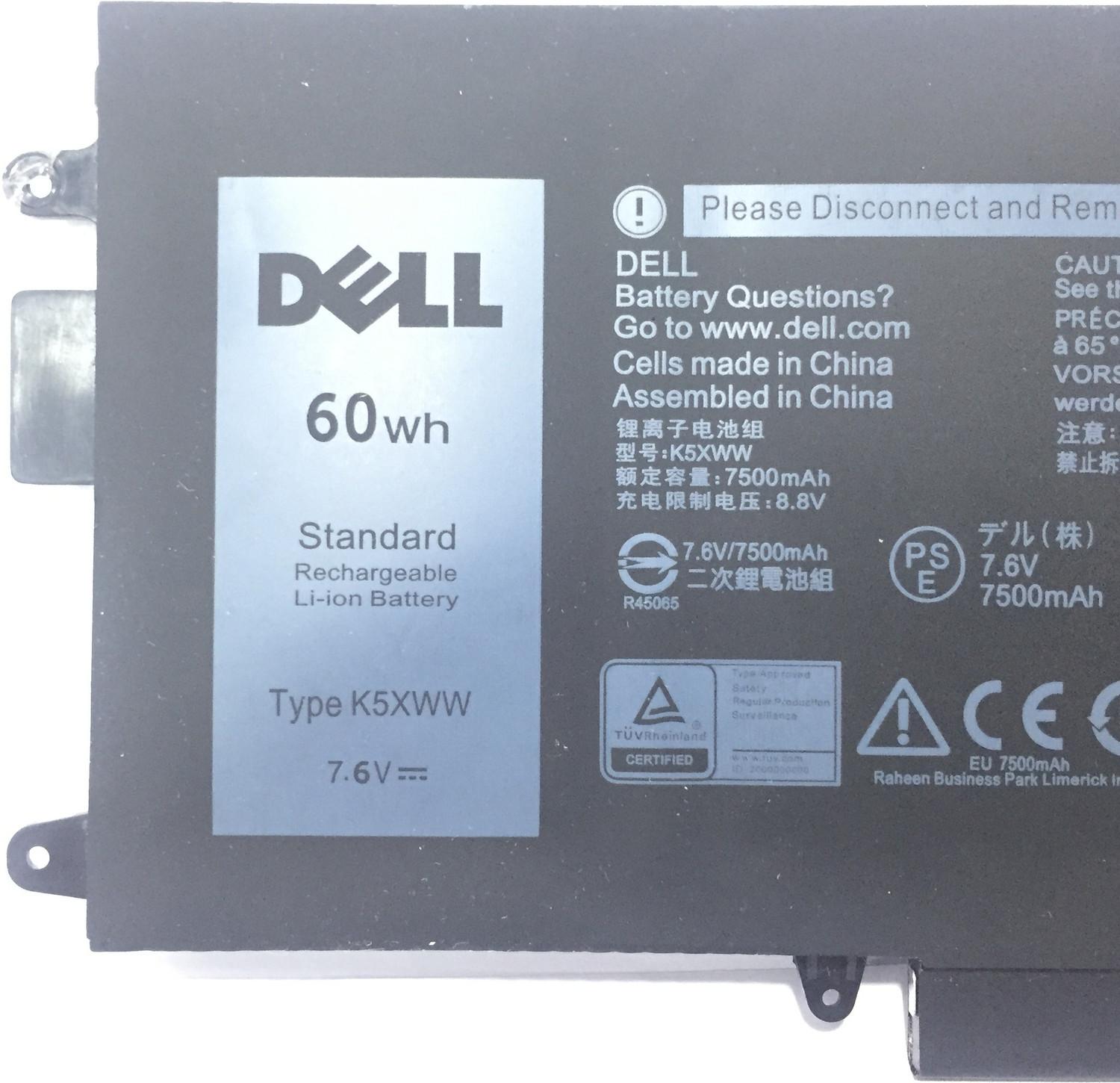 Image of DELL K5XWW Latitude 13 7389 Latitude 7390 2-in-1 Latitude 12 5000 5289 2-in-1 L3180 E5289 P29S001 P29S002 Series 6CYH6 725KY N18GG 451-BBZC CFX97 6 Cell Laptop Battery