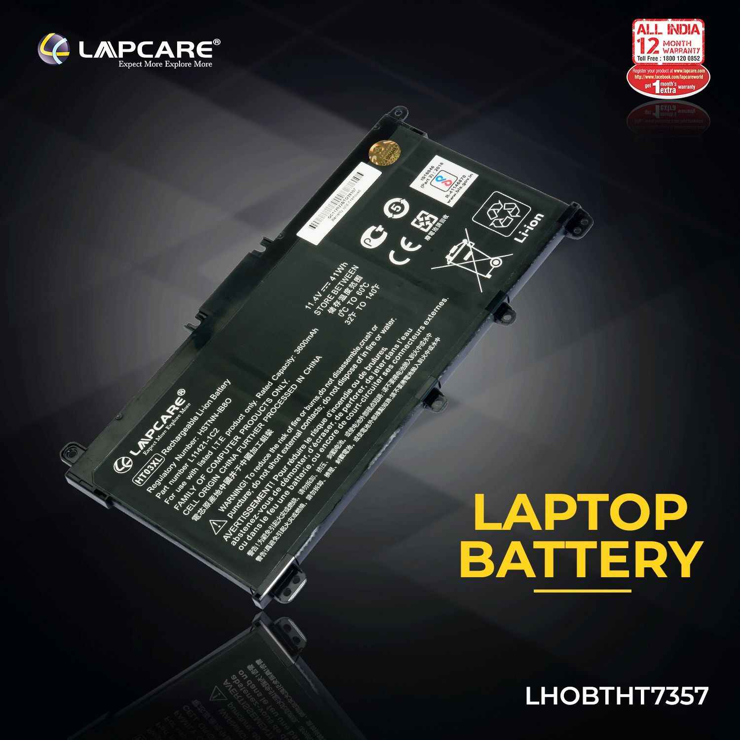 Image of LAPCARE HT03XL L11119-857 L11119-855 L11421-542 Laptop Battery Compatible with Hp Pavilion 14-CE0000 Series: 14-ce1056wm 14-ce0064st 14-ce0006dx 14-ce0025tu Battery 3 Cell Laptop Battery