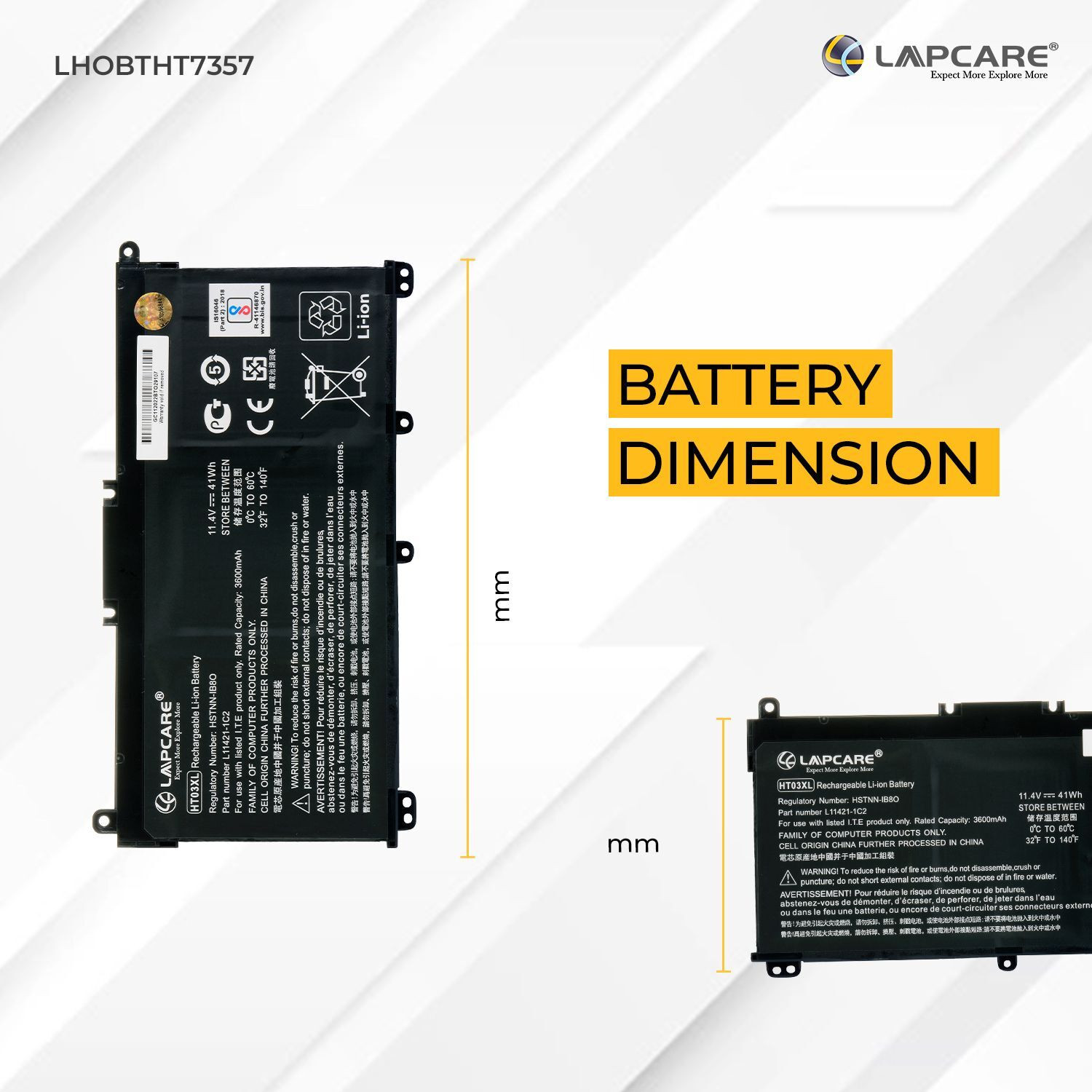 Image of LAPCARE HT03XL L11119-857 L11119-855 L11421-542 Laptop Battery Compatible with Hp Pavilion 14-CE0000 Series: 14-ce1056wm 14-ce0064st 14-ce0006dx 14-ce0025tu Battery 3 Cell Laptop Battery