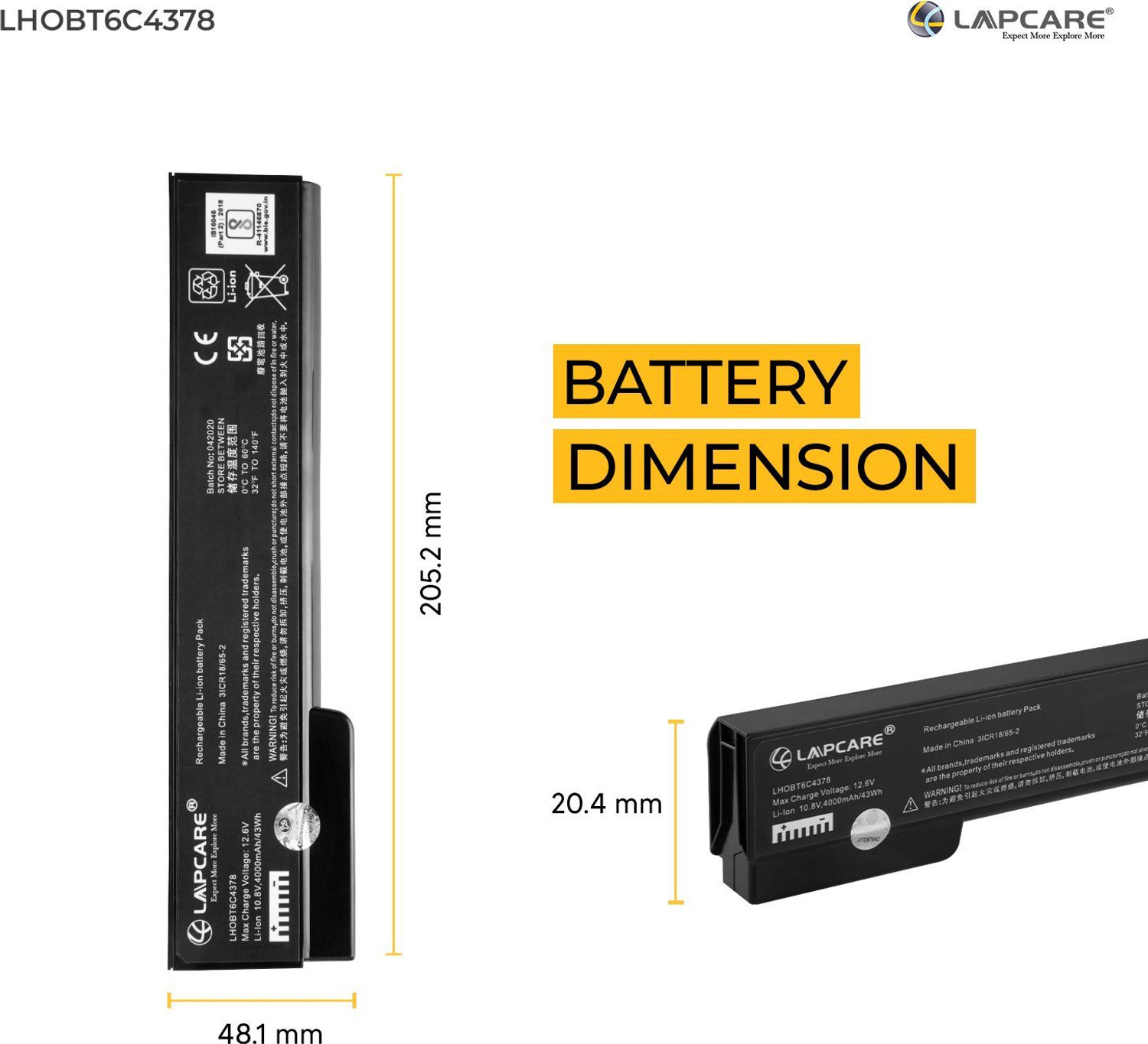 Image of LAPCARE BIS Certified Compatible Laptop Battery for HP EliteBook 8460P 8470P 8570P 8560P ProBook 6470B 6360B 6460B 6465B 6560B 6565B-(Black) 6 Cell Laptop Battery