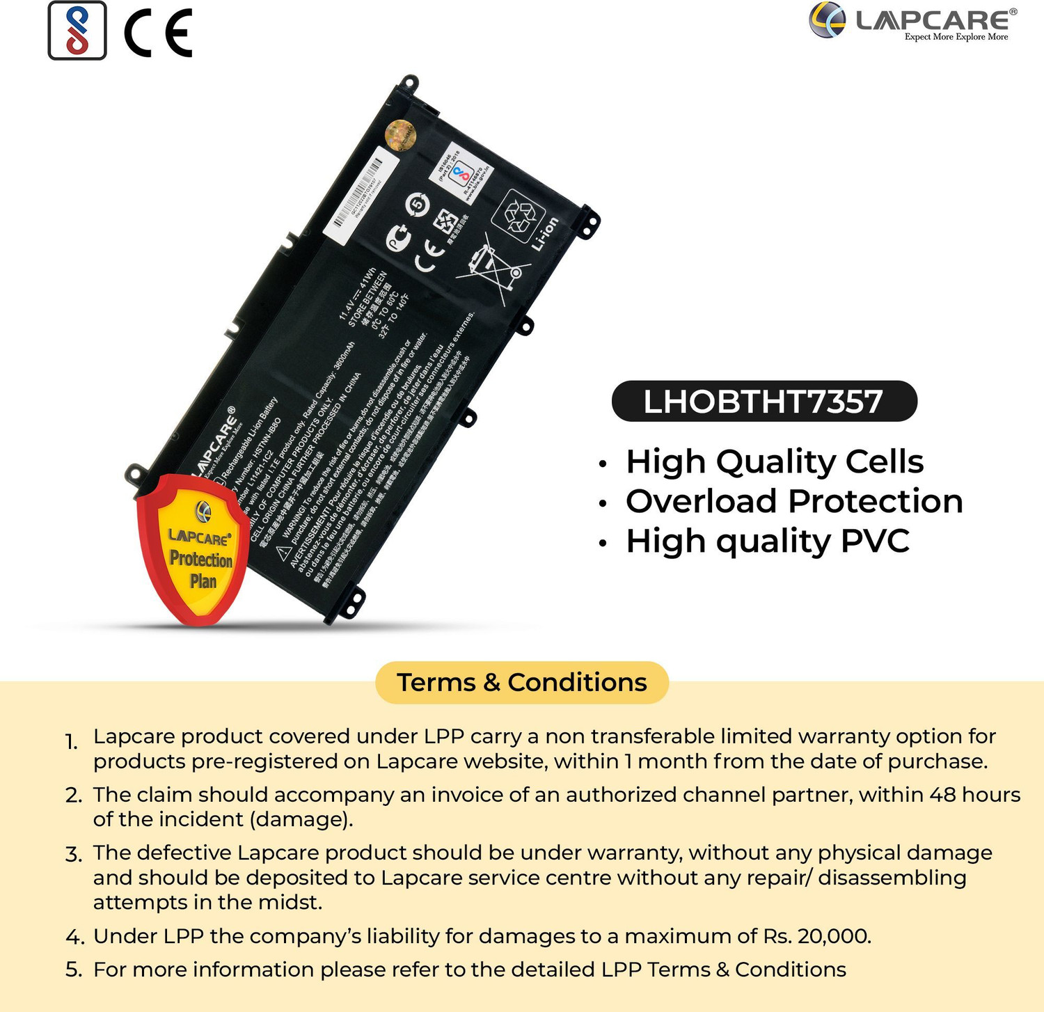 Image of LAPCARE HT03XL L11119-857 L11119-855 L11421-542 Laptop Battery Compatible with Hp Pavilion 14-CE0000 Series: 14-ce1056wm 14-ce0064st 14-ce0006dx 14-ce0025tu Battery 3 Cell Laptop Battery