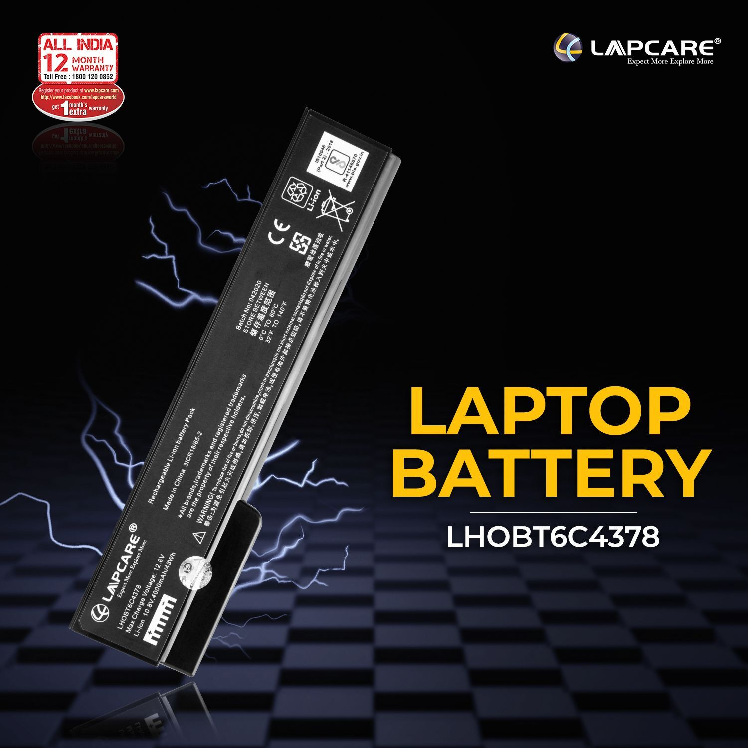 Image of LAPCARE BIS Certified Compatible Laptop Battery for HP EliteBook 8460P 8470P 8570P 8560P ProBook 6470B 6360B 6460B 6465B 6560B 6565B-(Black) 6 Cell Laptop Battery