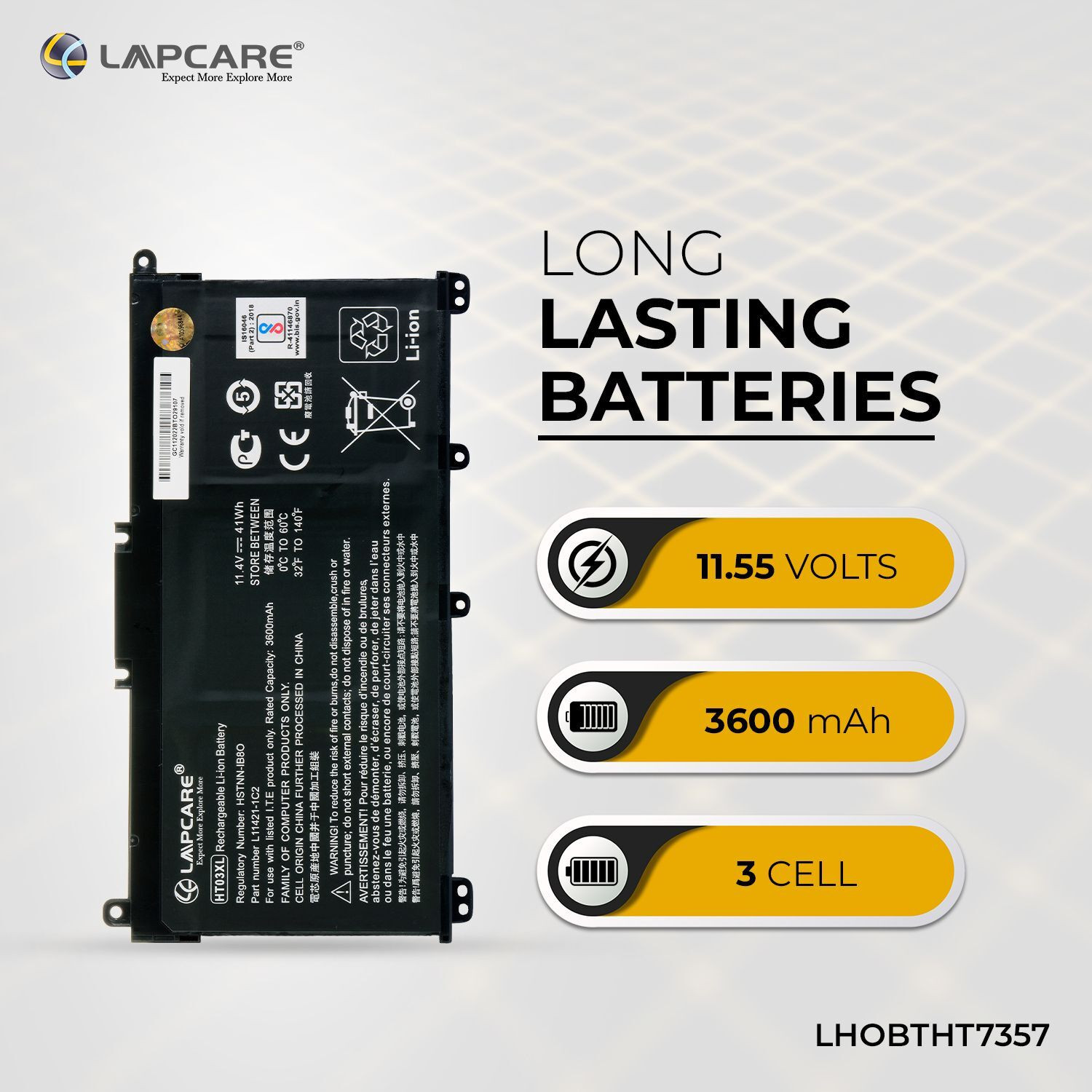 Image of LAPCARE HT03XL L11119-857 L11119-855 L11421-542 Laptop Battery Compatible with Hp Pavilion 14-CE0000 Series: 14-ce1056wm 14-ce0064st 14-ce0006dx 14-ce0025tu Battery 3 Cell Laptop Battery