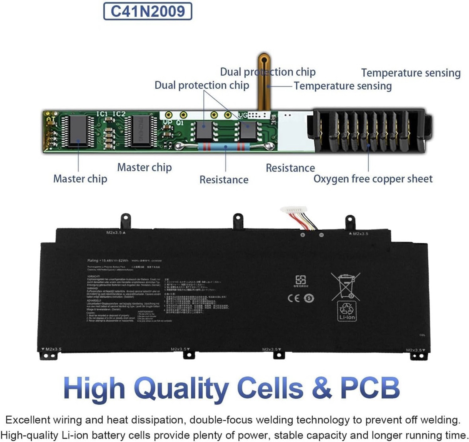 Image of HEIGER C41N2009 Laptop Battery for ROG Flow X13 GV301 GV301QC GV301QE GV301QH GV301RA GV301RC GV301RE PV301 PV301QH GV301QC-K6017 GV301QE-K5010T GV301QH-DS96 Series 0B200-03850000 4 Cell Laptop Battery