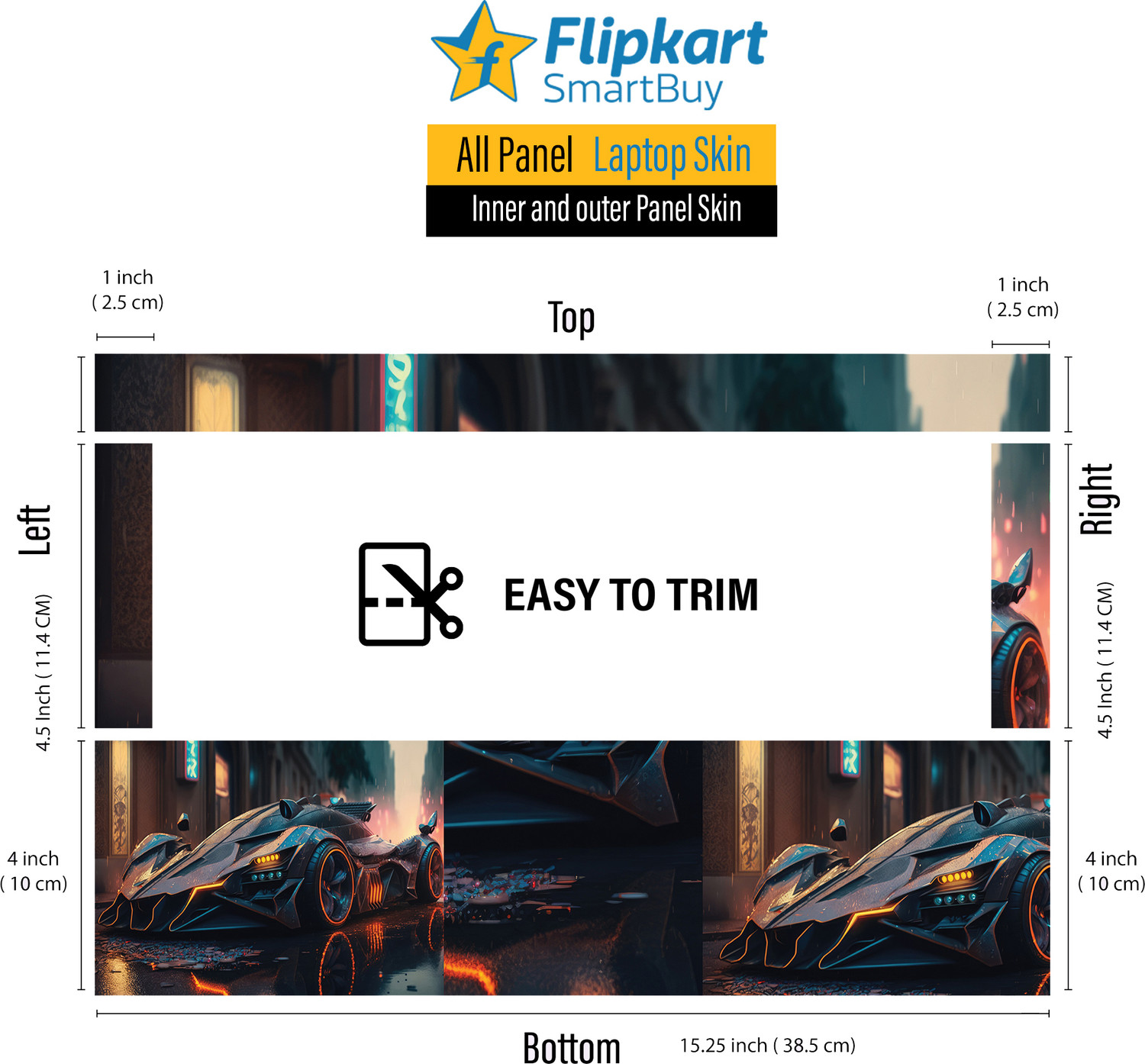 Image of Flipkart SmartBuy All Panel Stylish super car Vinyl Laptop Skin Compatible for 15.6 inch