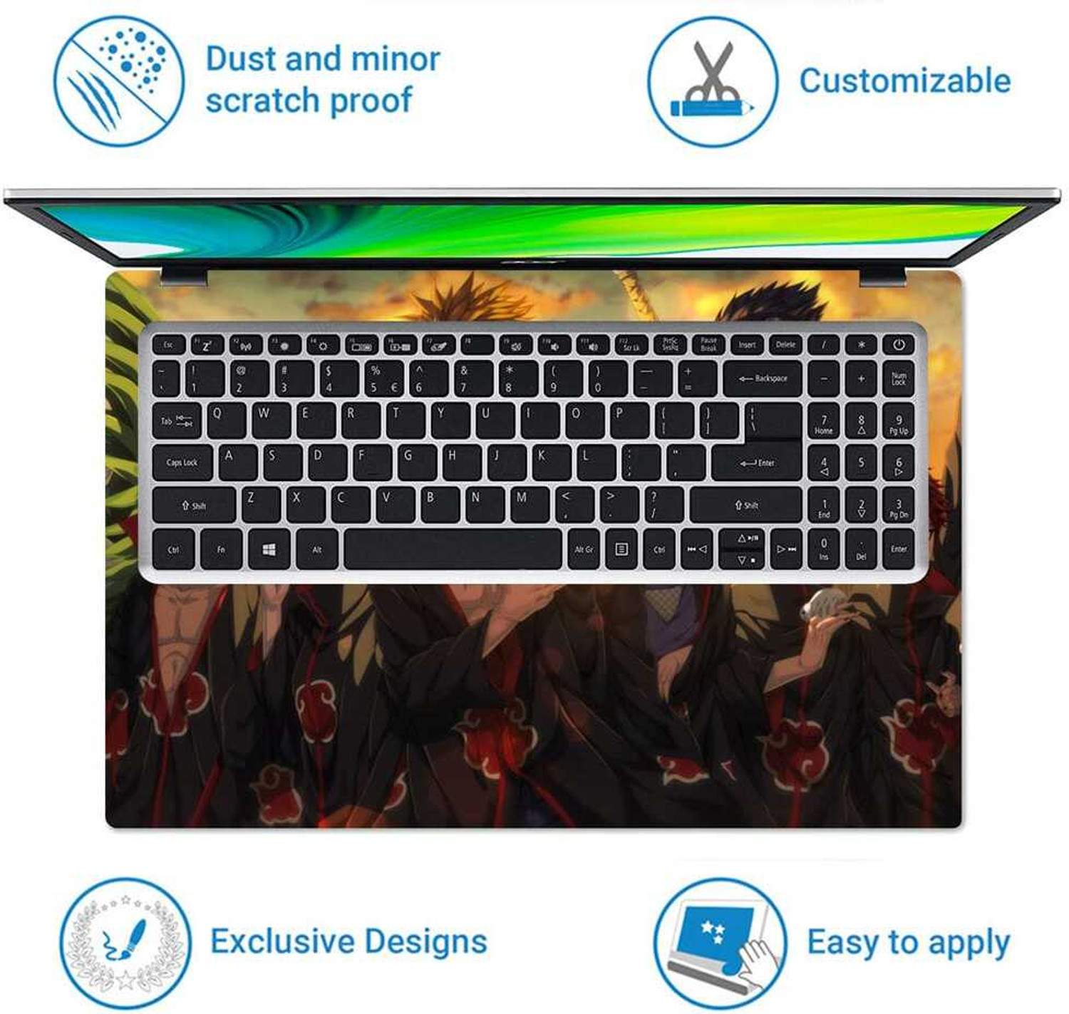 Image of Anweshas Full Body Laptop Skin Sticker Upto 15.6 inches - Akatsuki Organization Anime Self Adhesive Vinyl Reusable Laptop Skin Compatible for 15.6 inch