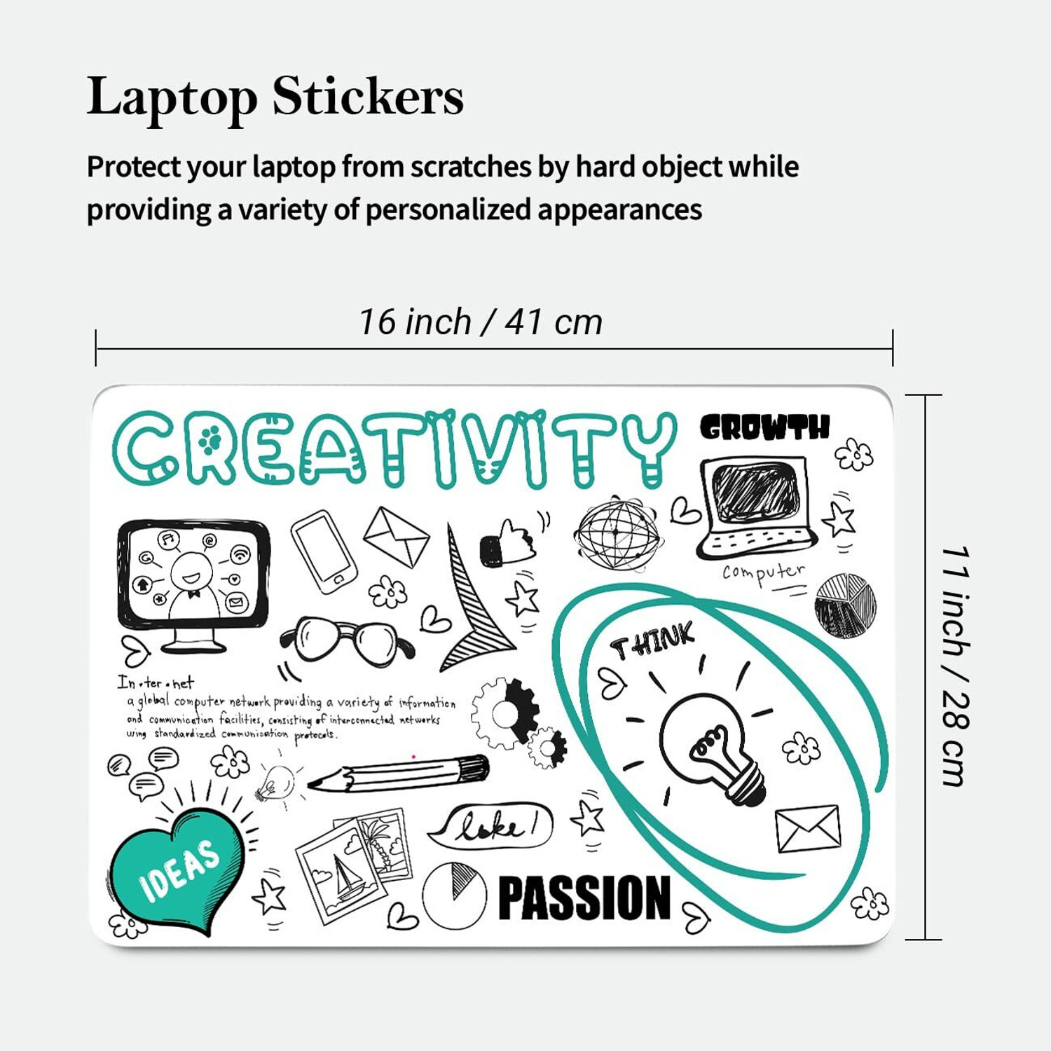 Image of Vasl Creative Thoughts Doodle Design Laptop Skin for all Laptops Vinyl Laptop Skin Compatible for 16 inch