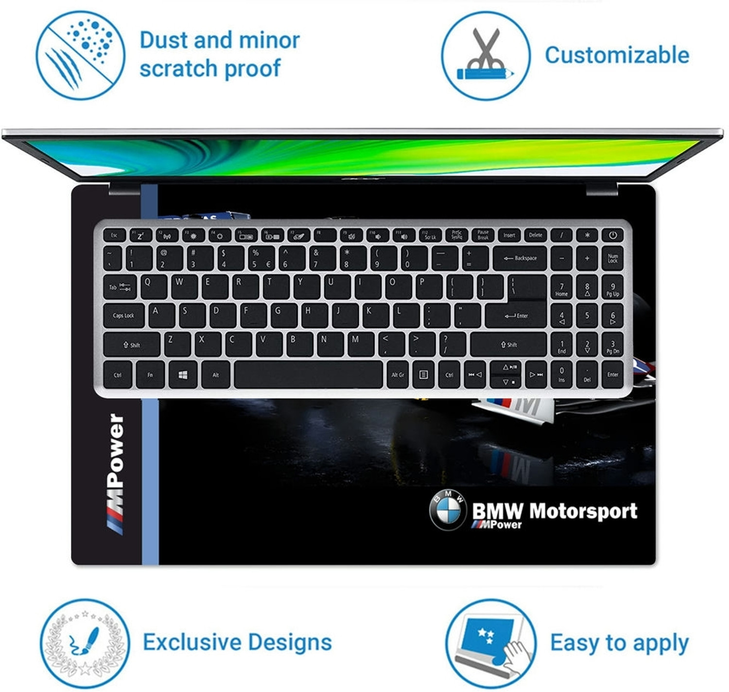 Image of Techfit Full Body Laptop Skin for Laptops Upto 15.6 Inch - Formula One FO8 HD Sticker No Residue Removable Self Adhesive Vinyl Reusable Laptop Skin Compatible for 16.5 inch