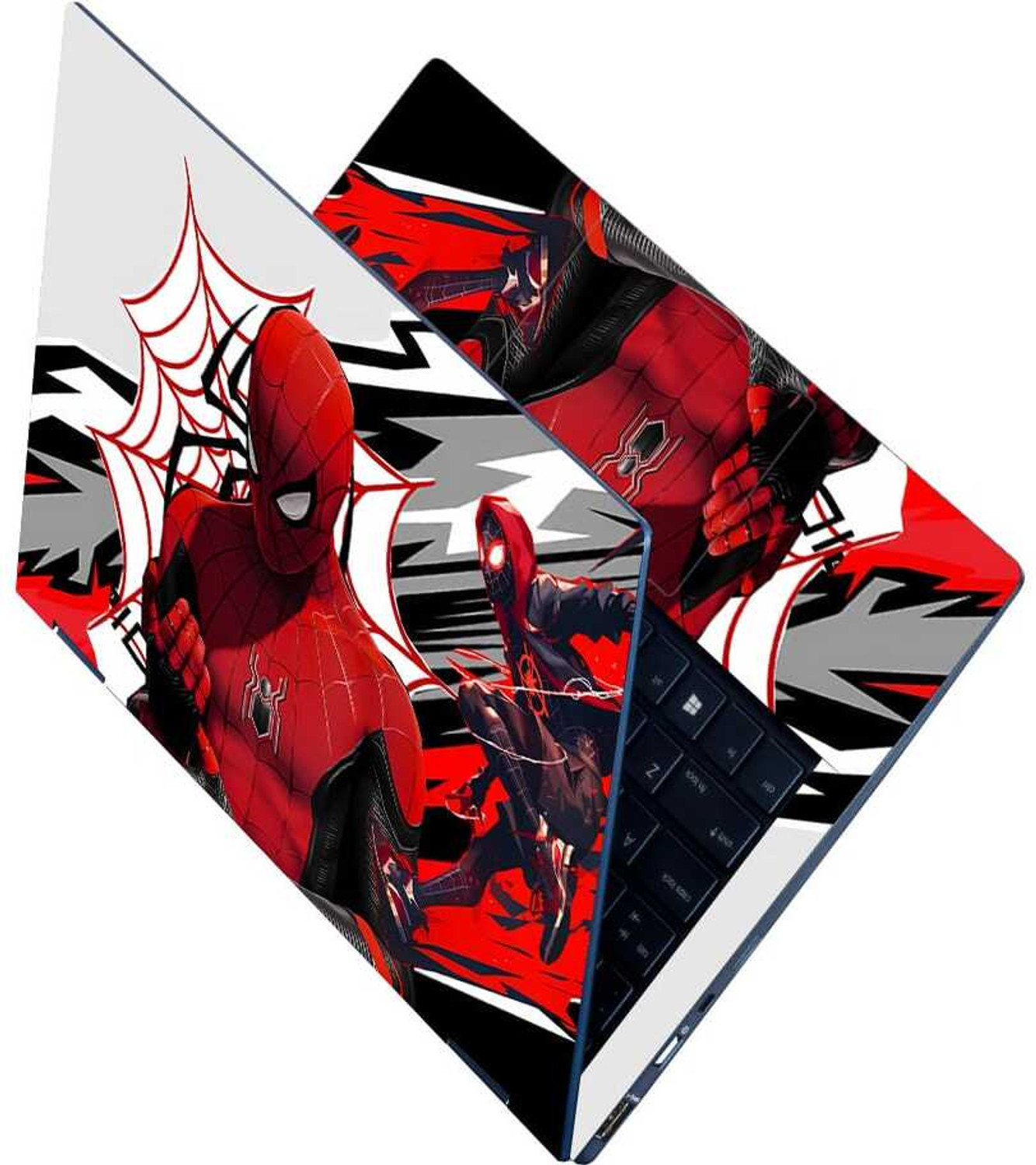Image of Techfit Premium Full Body Laptop Skin - Dynamic Superhero Action Red Black White Self Adhesive Vinyl Laptop Skin Compatible for 15.6 inch