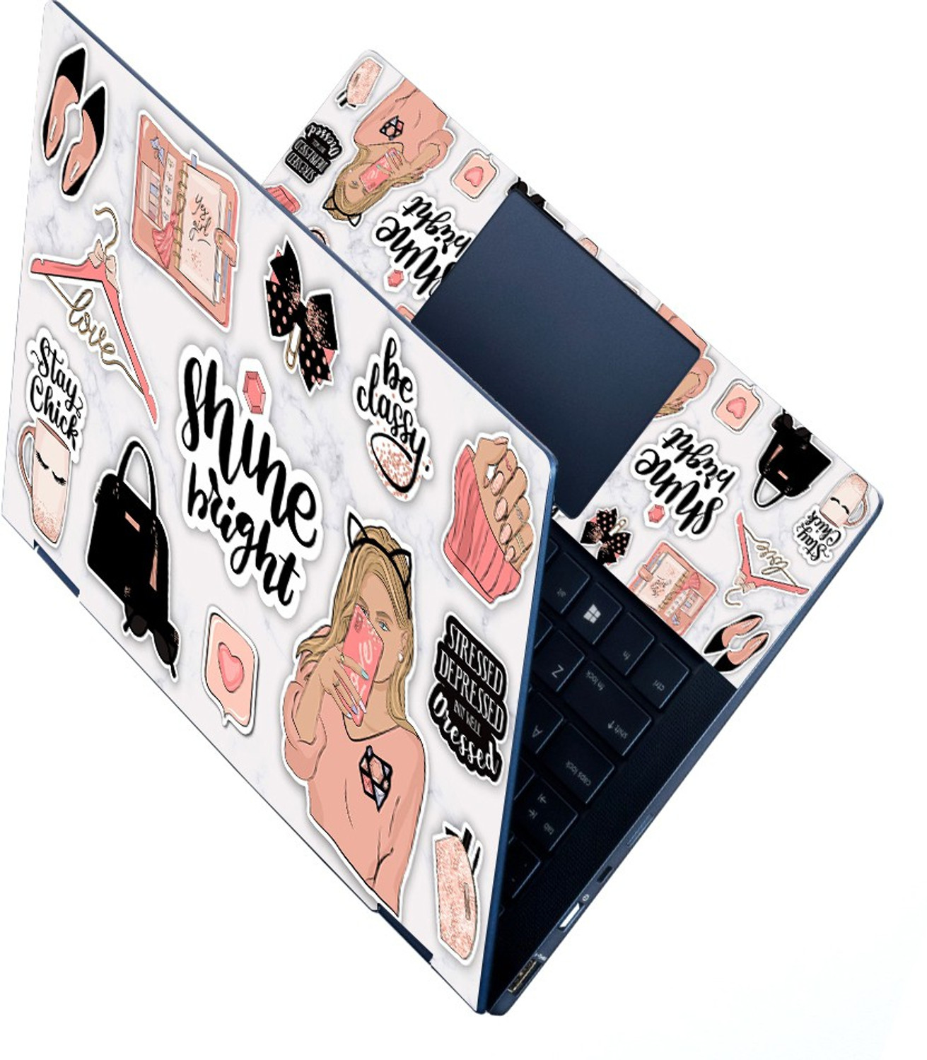 Image of Full Panel Laptop Skin Decal Sticker Vinyl Fits Size Upto 15.6 inches - Girls Shine Bright Self Adhesive Vinyl Laptop Skin Compatible for 15.6 inch