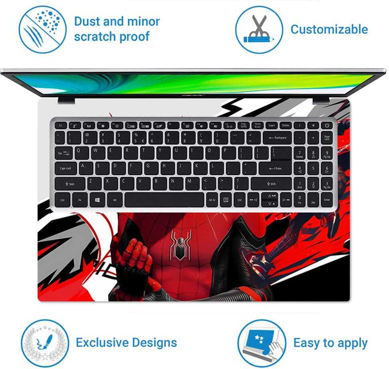 Image of Techfit Premium Full Body Laptop Skin - Dynamic Superhero Action Red Black White Self Adhesive Vinyl Laptop Skin Compatible for 15.6 inch
