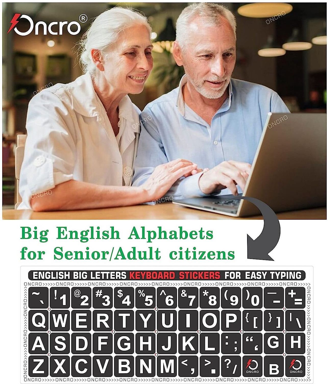Image of ONCRO Language Typing font English keyboard sticker for laptop alphabets stickers keyboard sticker Laptop Skin Compatible for 15 inch