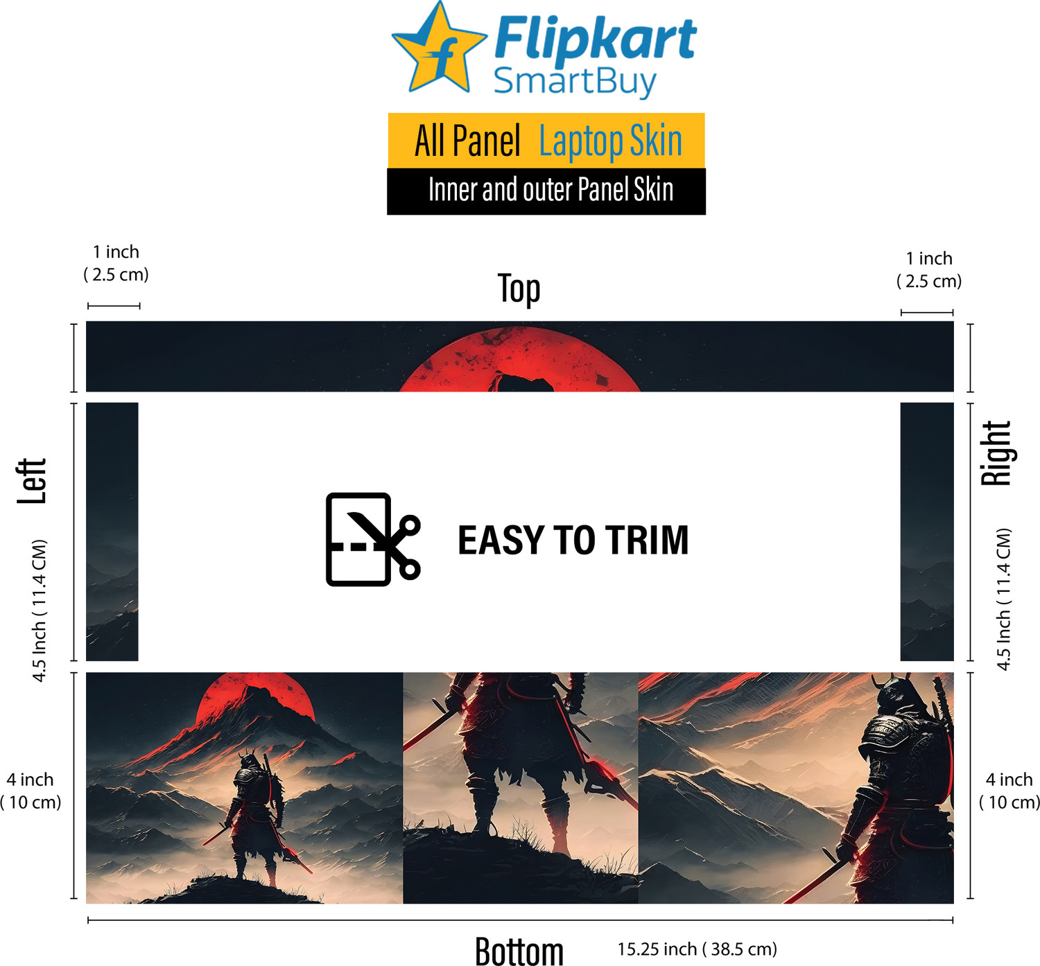 Image of Flipkart SmartBuy All Panle Samurai warrior with red moon Vinyl Laptop Skin Compatible for 15.6 inch