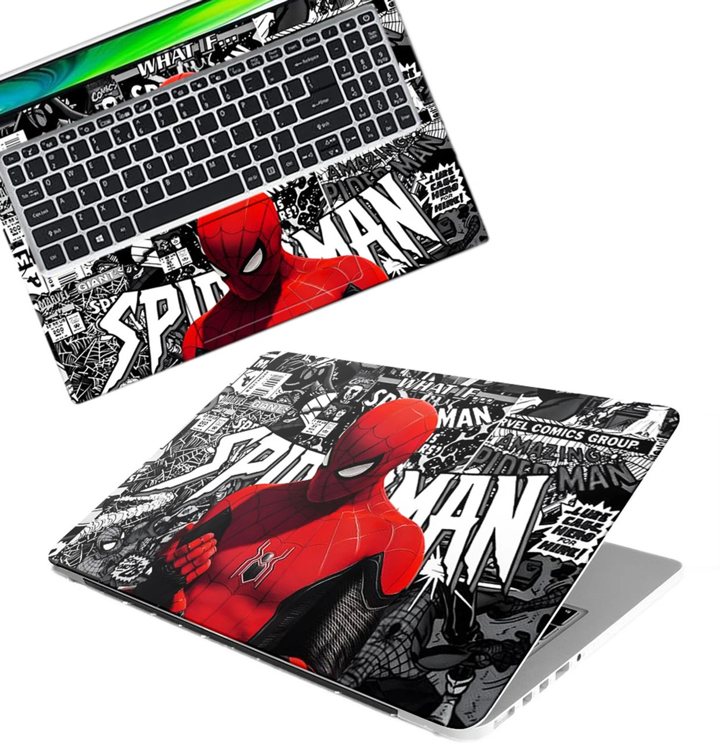 Image of PIXELARTZ Laptop Skin Bubble-Free HD Quality for Laptops Upto 15.6 Inches. Spidy Full Vinyl Reusable Laptop Skin Compatible for 15.6 inch (Theme: Superheroes, Comics & Cartoons)