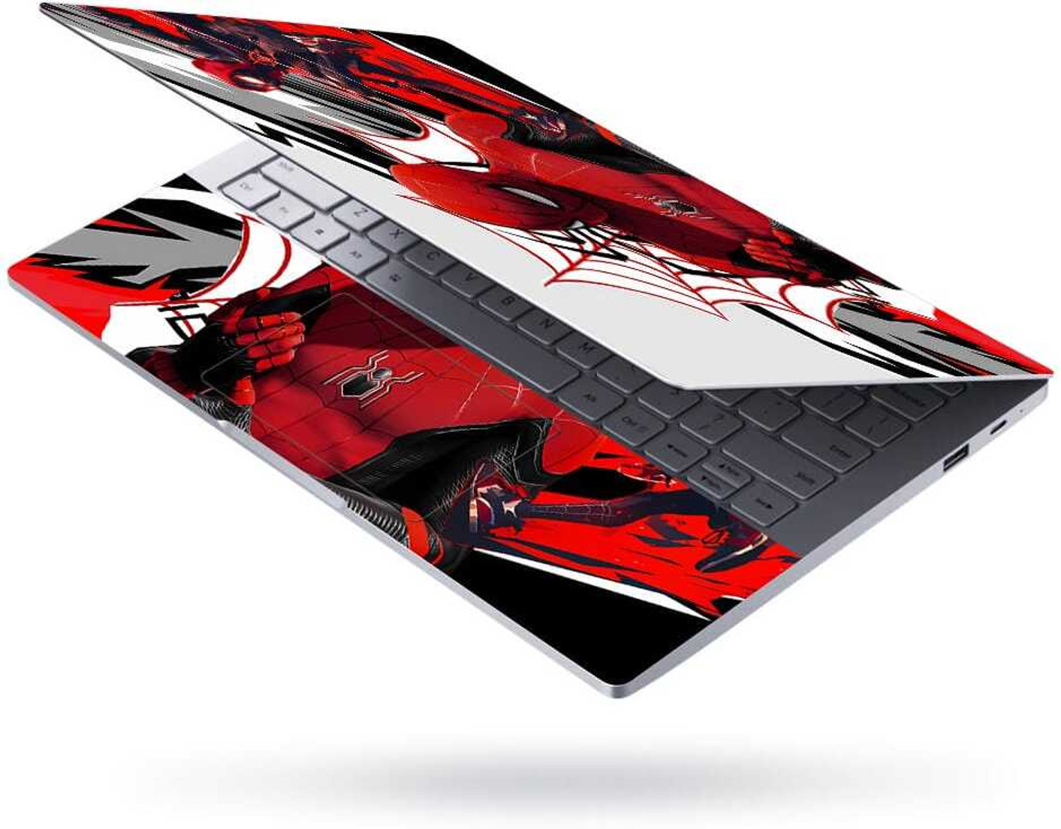 Image of Techfit Premium Full Body Laptop Skin - Dynamic Superhero Action Red Black White Self Adhesive Vinyl Laptop Skin Compatible for 15.6 inch