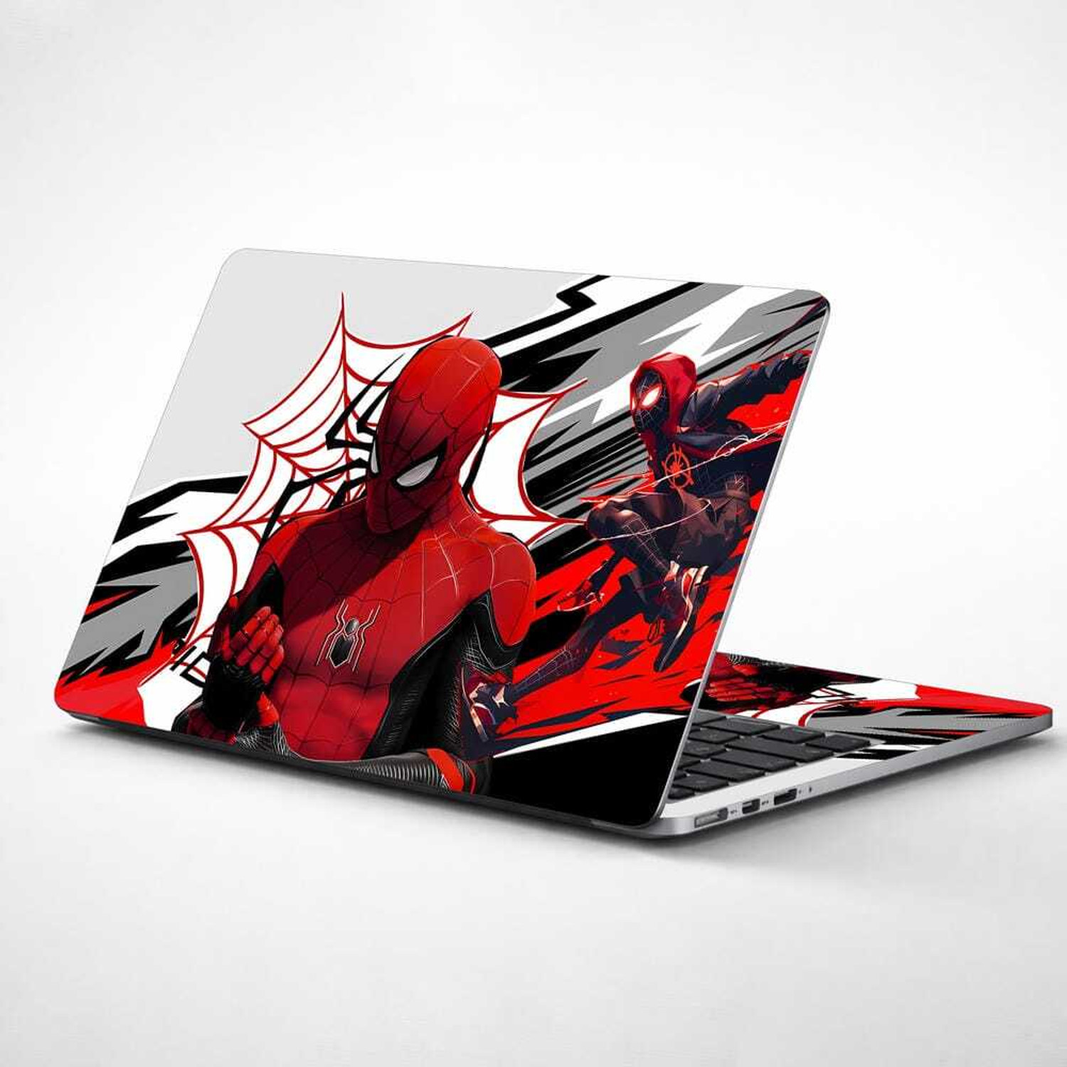Image of Techfit Premium Full Body Laptop Skin - Dynamic Superhero Action Red Black White Self Adhesive Vinyl Laptop Skin Compatible for 15.6 inch