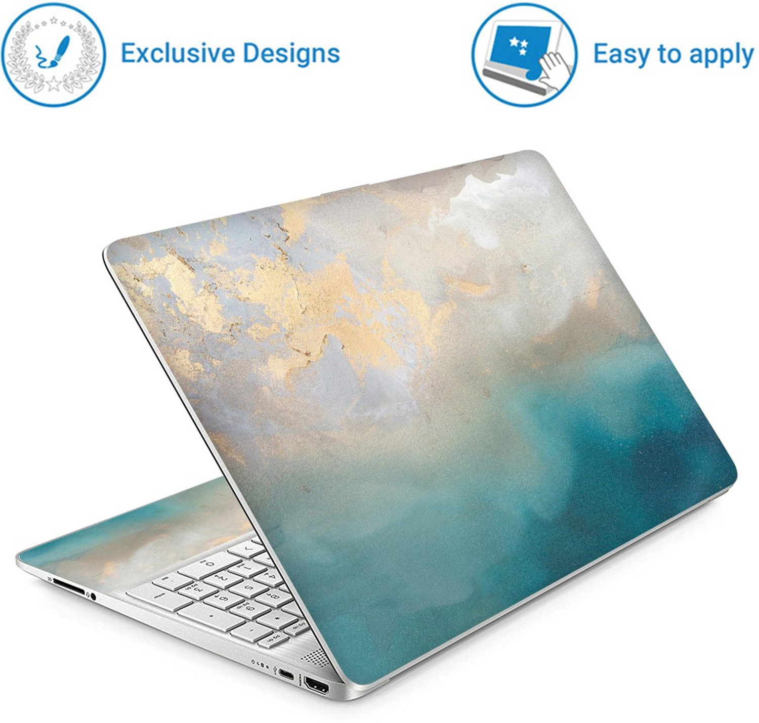 Image of Full Panel Laptop Skin Decal Sticker Vinyl Fits Size Upto 15.6 inches - Marble D048 Self Adhesive Vinyl Laptop Skin Compatible for 15.6 inch