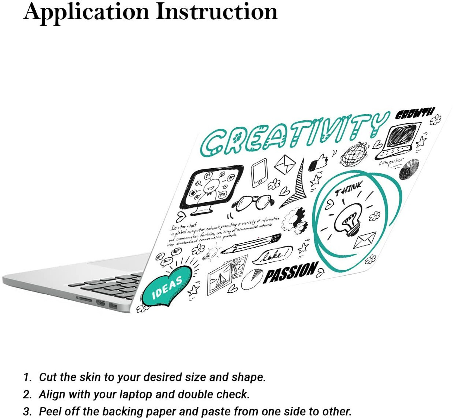 Image of Vasl Creative Thoughts Doodle Design Laptop Skin for all Laptops Vinyl Laptop Skin Compatible for 16 inch