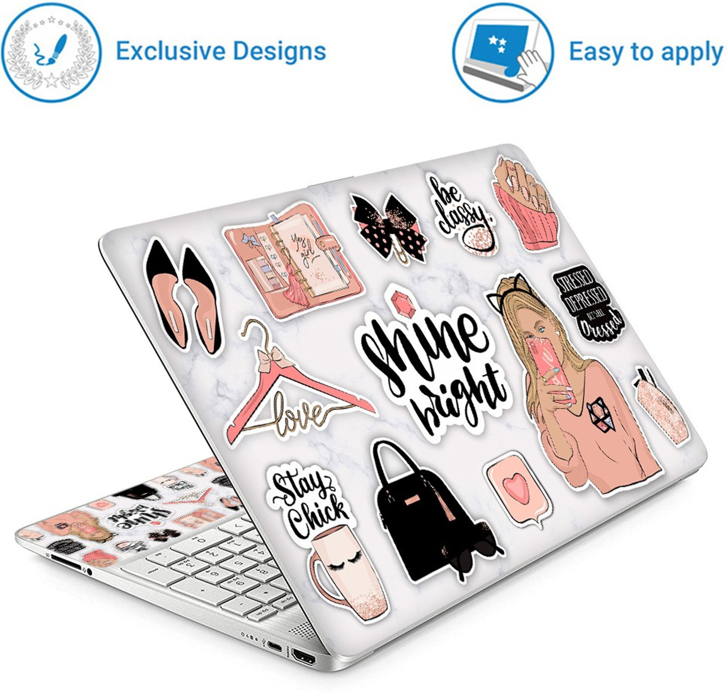 Image of Full Panel Laptop Skin Decal Sticker Vinyl Fits Size Upto 15.6 inches - Girls Shine Bright Self Adhesive Vinyl Laptop Skin Compatible for 15.6 inch