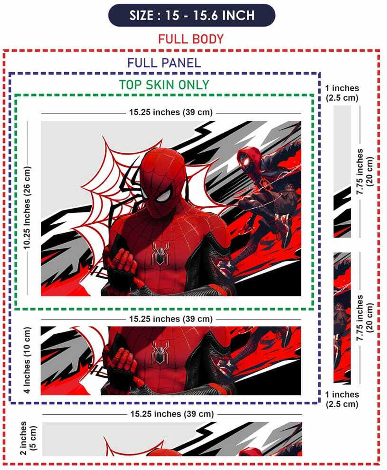 Image of Techfit Premium Full Body Laptop Skin - Dynamic Superhero Action Red Black White Self Adhesive Vinyl Laptop Skin Compatible for 15.6 inch