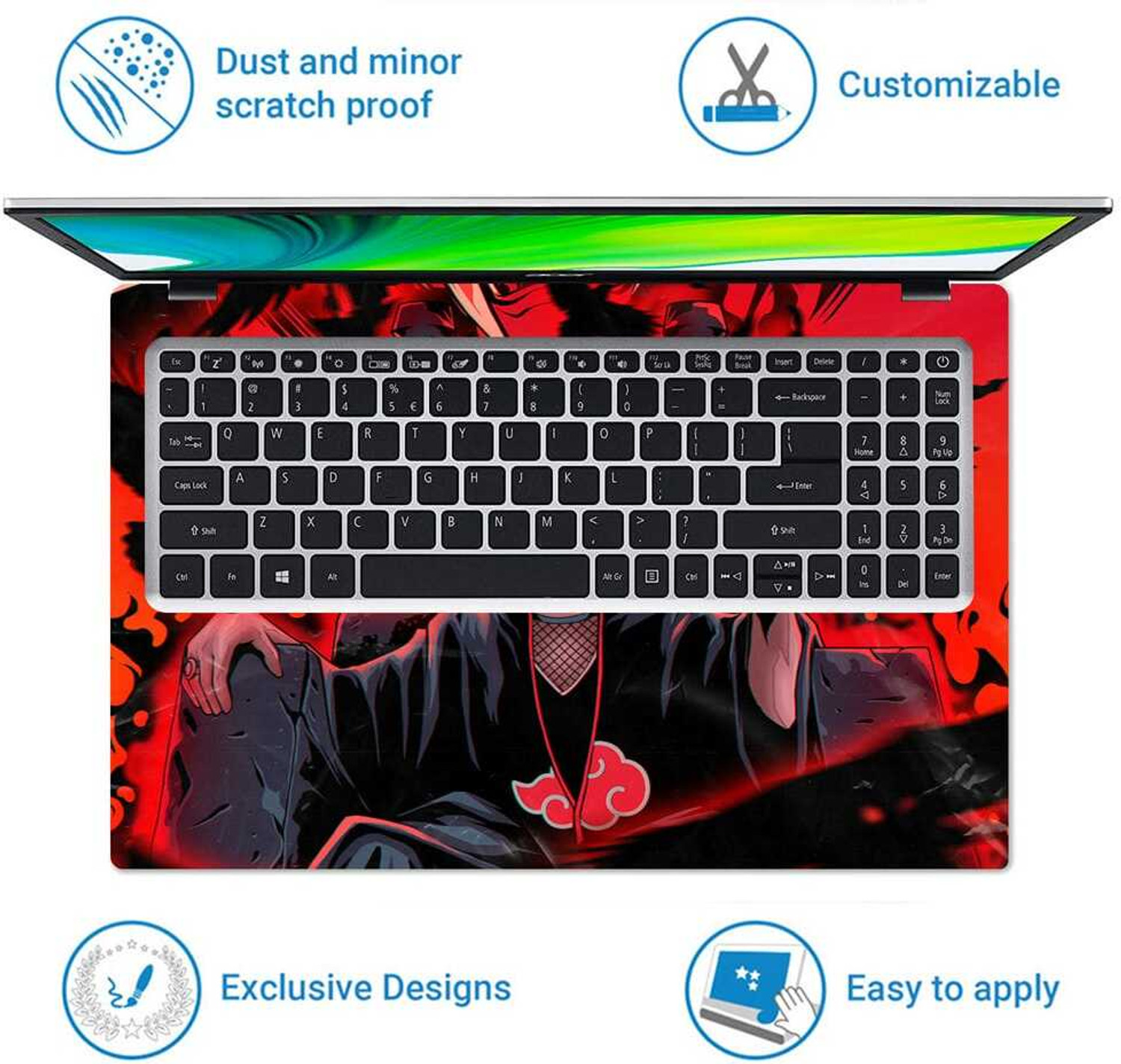 Image of Anweshas Full Body Laptop Skin Sticker Fits Size Upto 15.6 inches - Itachi Kingdom Self Adhesive Vinyl Reusable Laptop Skin Compatible for 15.6 inch