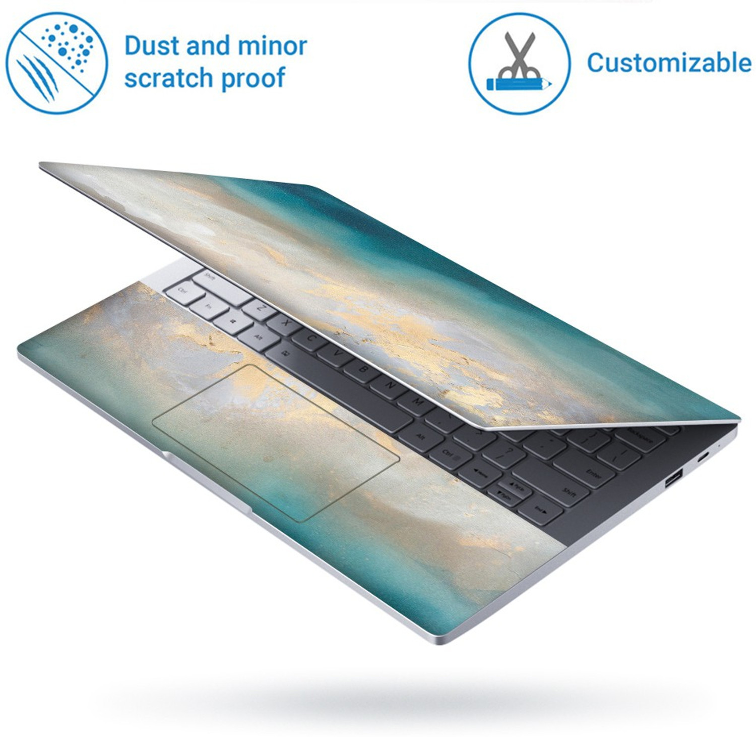 Image of Full Panel Laptop Skin Decal Sticker Vinyl Fits Size Upto 15.6 inches - Marble D048 Self Adhesive Vinyl Laptop Skin Compatible for 15.6 inch